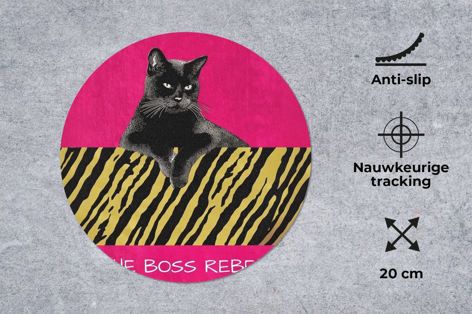 MuchoWow Mauspad Katze - Boss - Rosa - Tigerdruck (1-St), Büro für Tastatur und Maus, Mousepad Gaming, Rund 20x20 cm