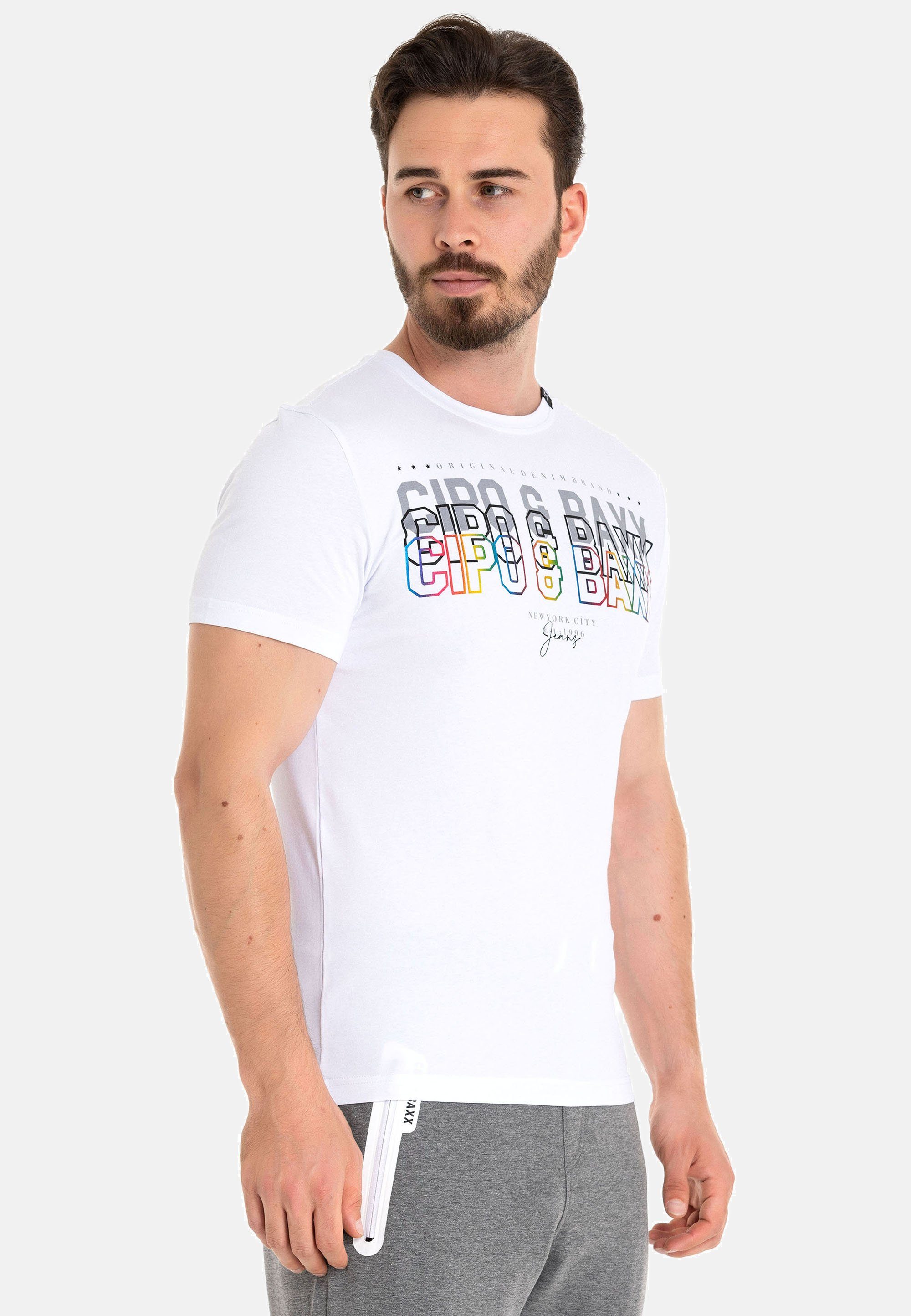 & Baxx Cipo trendigem mit T-Shirt Markenprint CT717 weiß