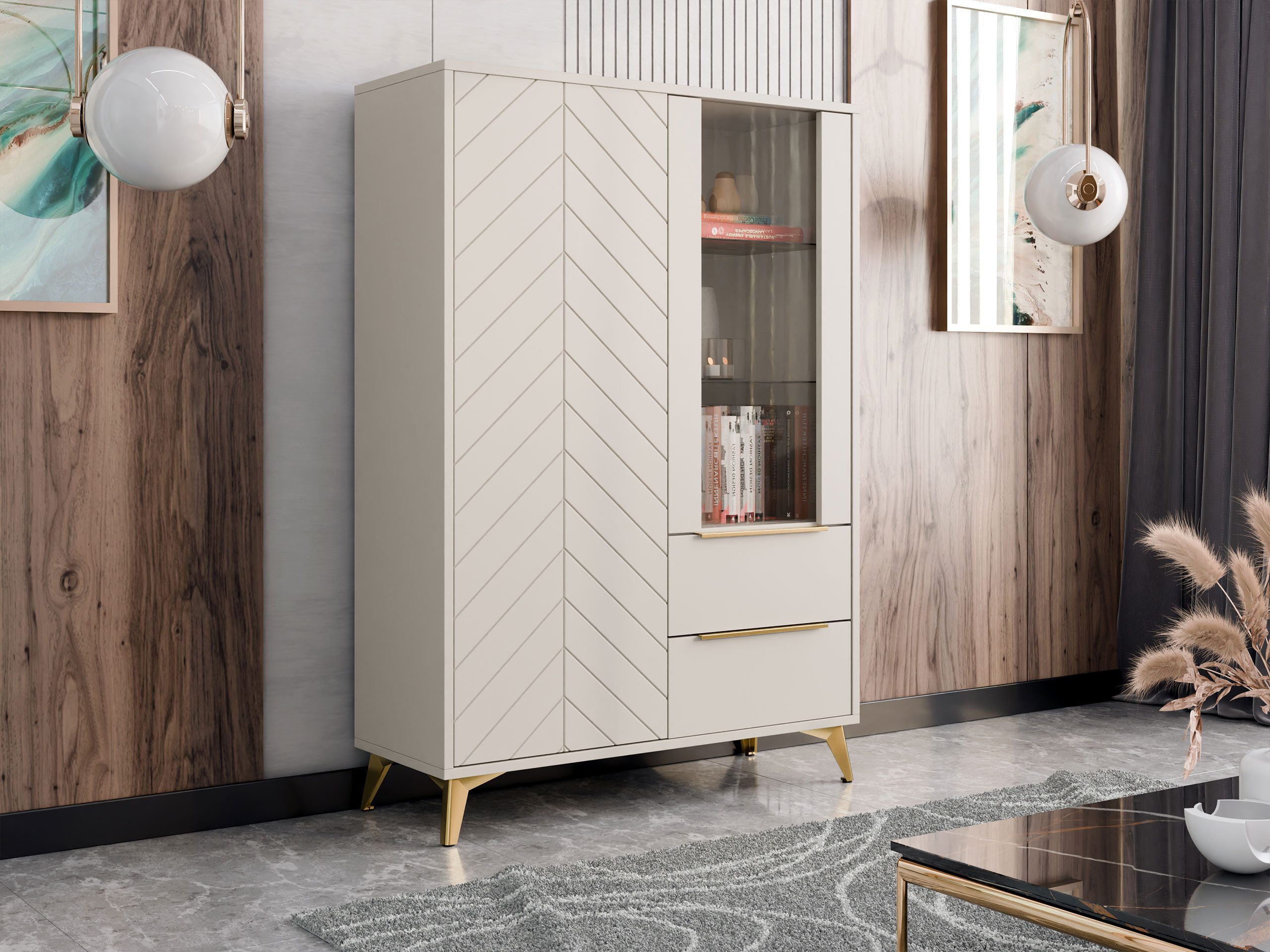 MIRJAN24 Vitrine Xylix 2D2SZ (mit zwei Drehtüren und zwei Schubladen) Glase günstig online kaufen