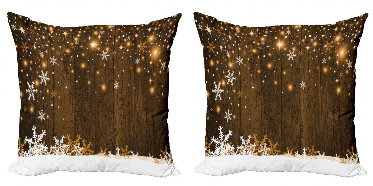 Doppelseitiger Modern Kissenbezüge Schneeflocken (2 Stück), Digitaldruck, Weihnachten Abakuhaus Holz Accent und