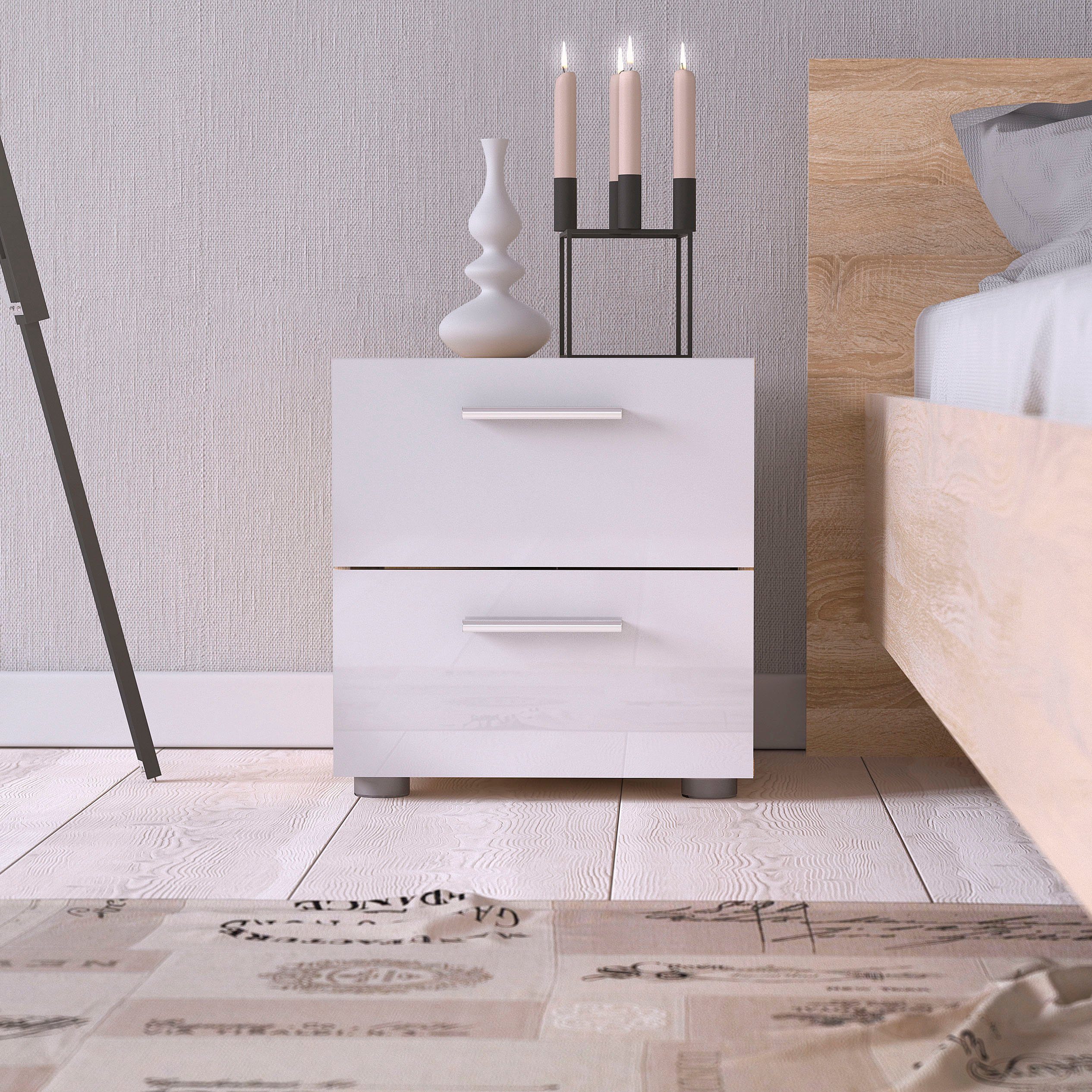 INOSIGN Nachtkommode Pepe, Nachttisch, Nachtschrank, Beistelltisch, mit 2 Schubläden, Breite 40, Höhe 42 cm