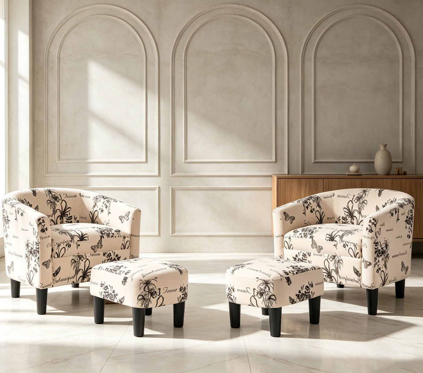 CANMOV Relaxsessel Akzentstuhl mit Hocker für Schlafzimmer, Wohnzimmer, Blumenmuster (2-St), Sessel mit hoher Federkraft und stabiler Rückenlehne