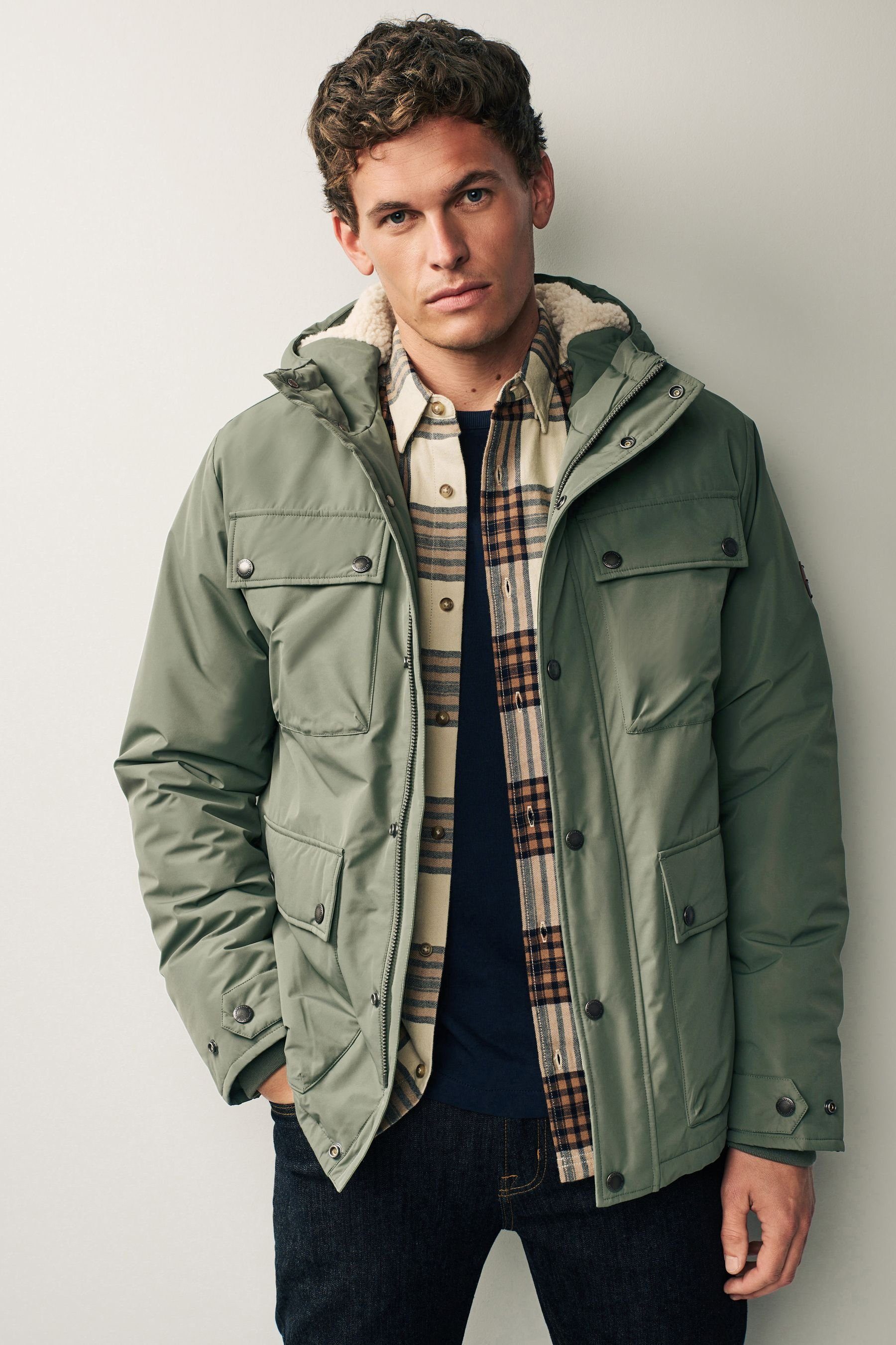 mit Sage Jacke Tasche Green (1-St) Winterjacke Plüschfutter Next 4 und