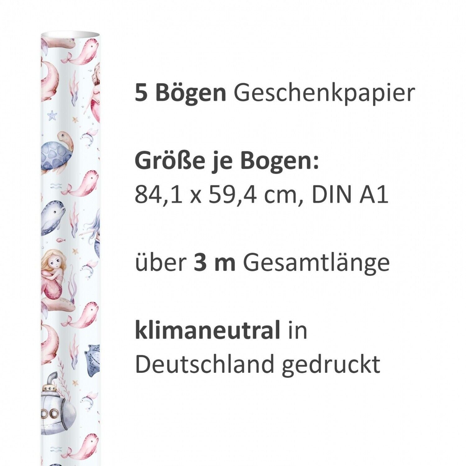 nikima Packpapier Meerjungfrau Geschenkpapier, Bögen 5