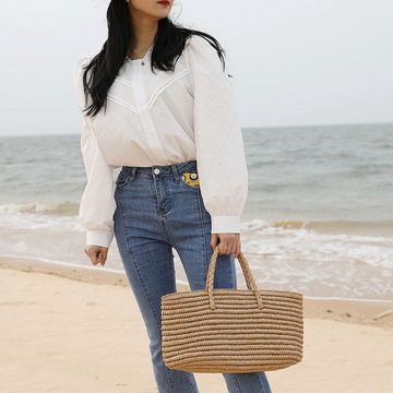 AUKUU Strandtasche Strohsack Strohsack Strohsack gewebter Beutel tragbarer, Gemüsekorb Damentasche große Kapazität Strandtasche am Meer