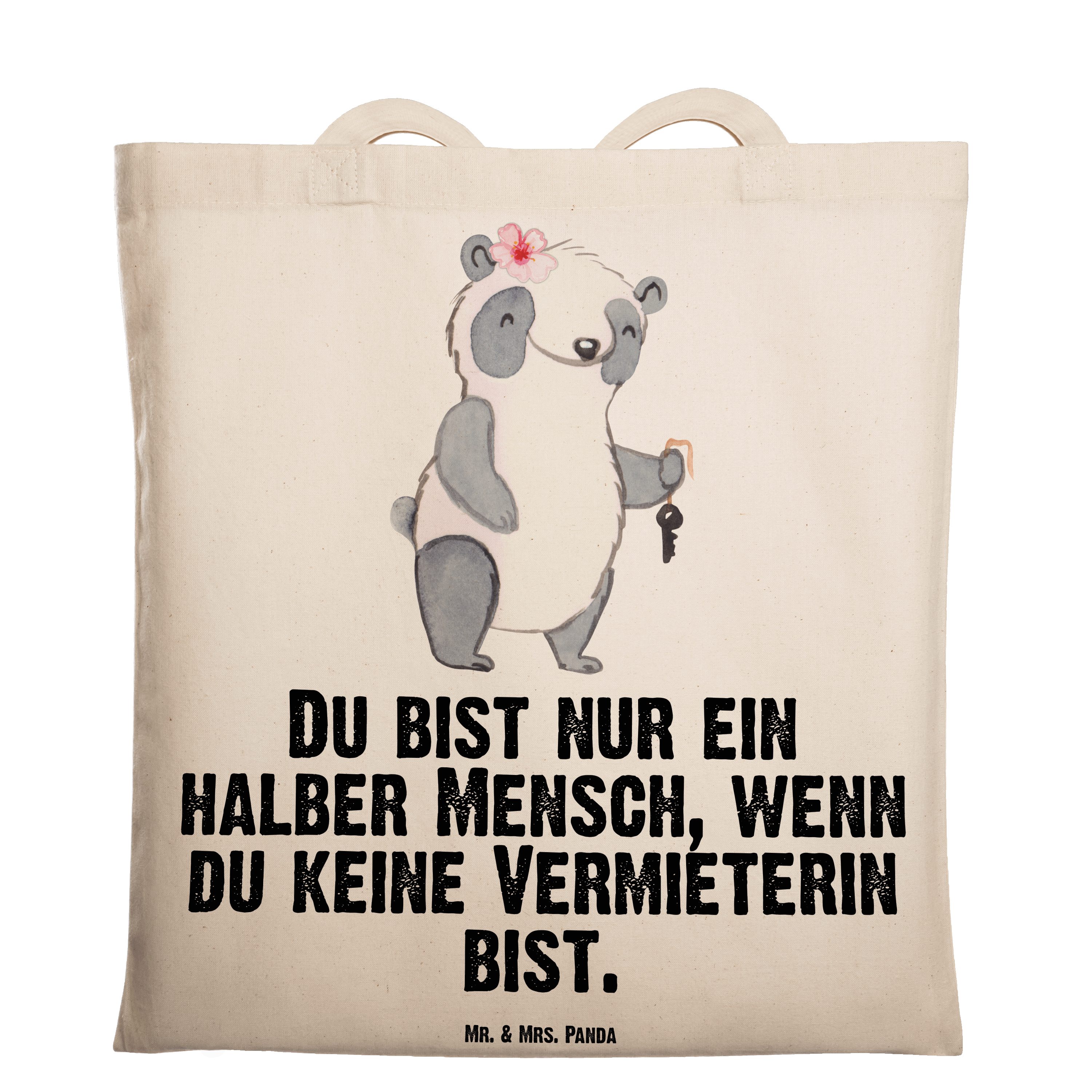 Mr. & Mrs. Panda Tragetasche Vermieterin mit Herz - Transparent - Geschenk, Stoffbeutel, Danke, Sc (1-tlg)