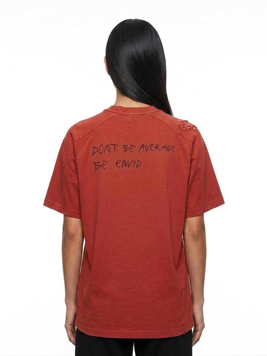 ENVYME T-Shirt Oversize T-Shirt „Don't Be Average" Print, Vintage Used-Look