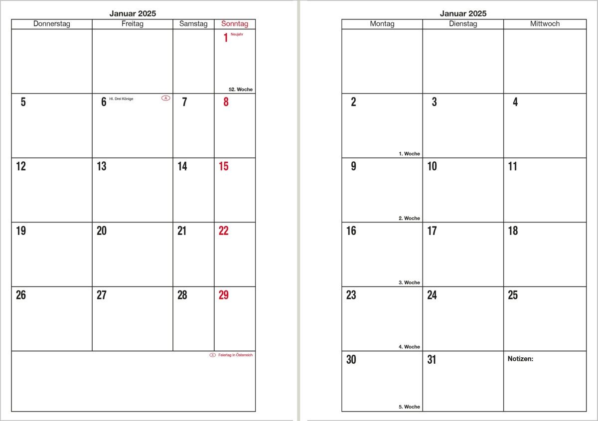 GÜSS Kalender Taschenkalender Taschenkalender 9x15cm 1 Monat/2 Seiten schwarz 2026