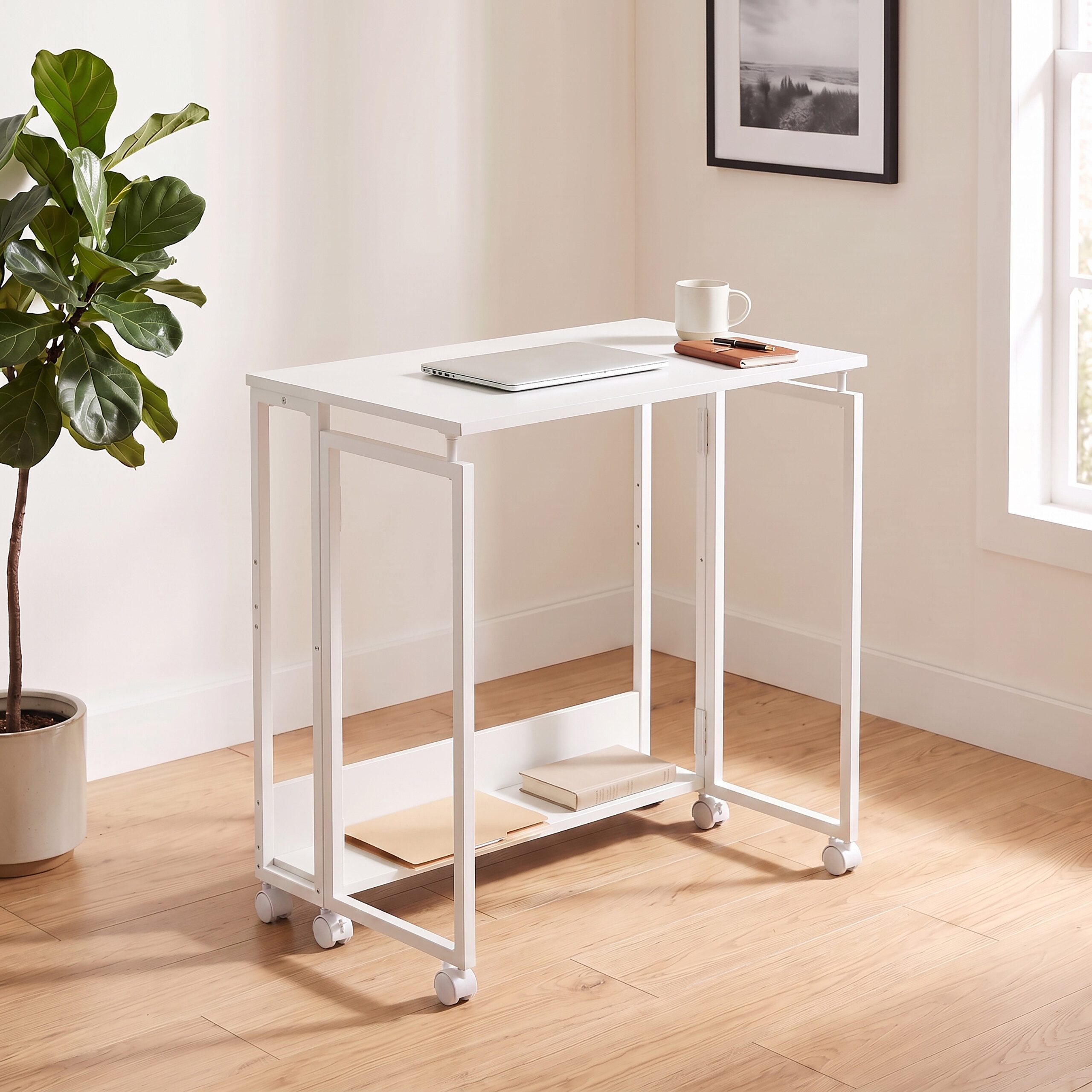 relaxdays Klapptisch Schreibtisch klappbar mit Rollen (1-St), weiß, 80 x 50 cm – Bild 2 von 5