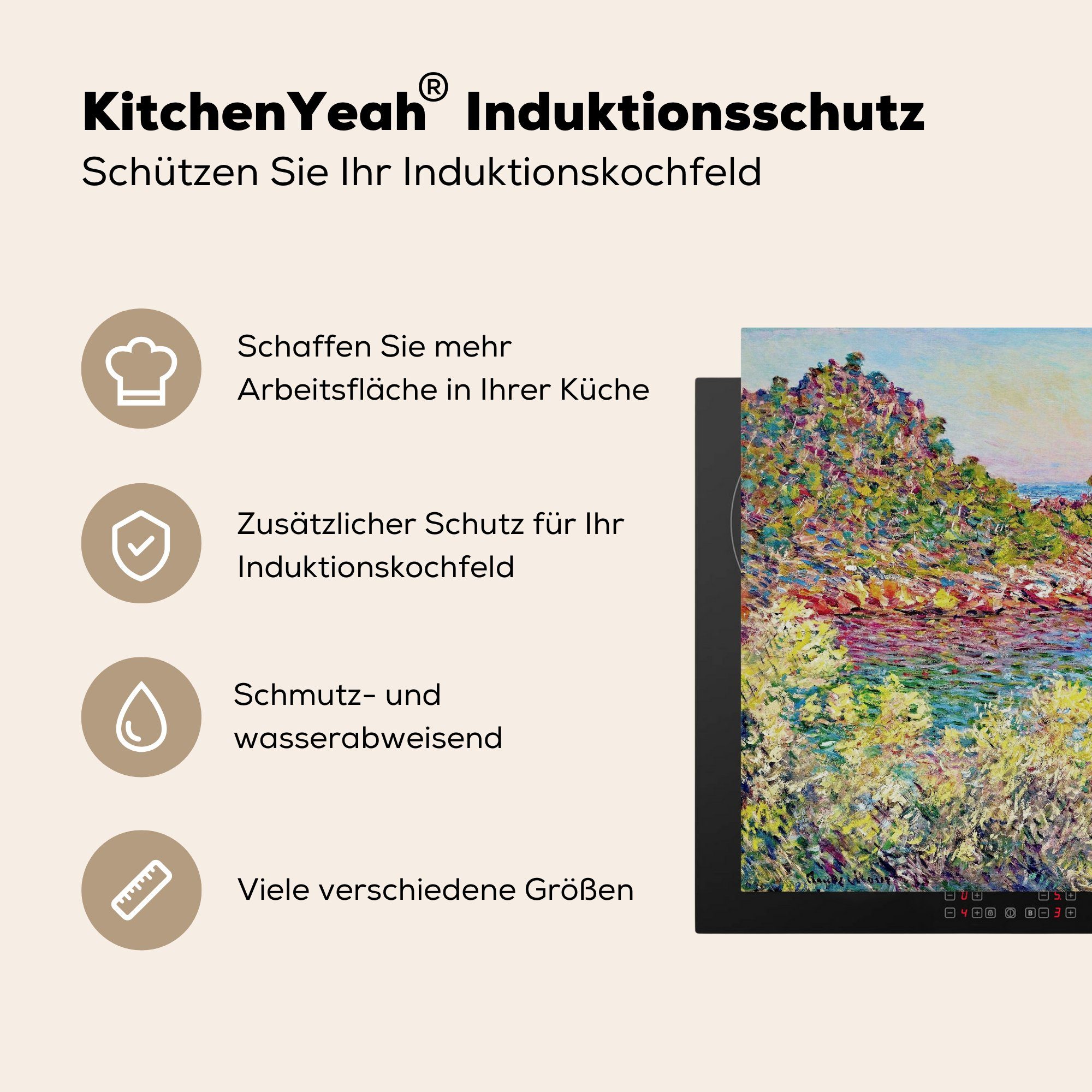 MuchoWow Herdblende-/Abdeckplatte Landschaft bei Montecarlo 78x78 Claude für tlg), küche Monet, Arbeitsplatte (1 - cm, Ceranfeldabdeckung, Vinyl