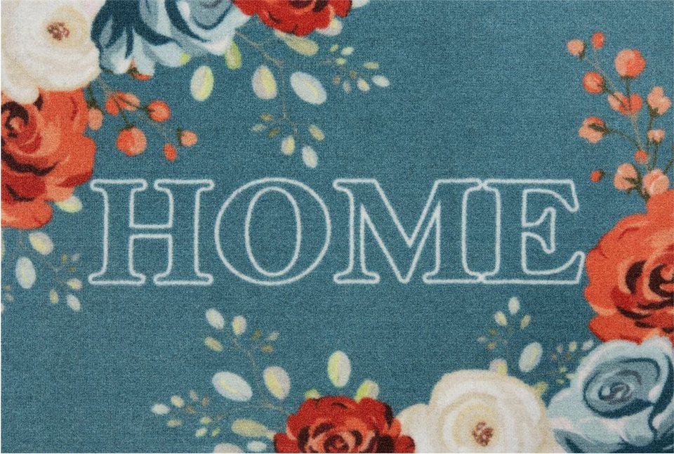 Fußmatte Flower Home, HANSE Home, rechteckig, Höhe: 7 mm, mit Spruch,  Robust, Pflegeleicht, Rutschfest, waschbar, Blumen, Floral