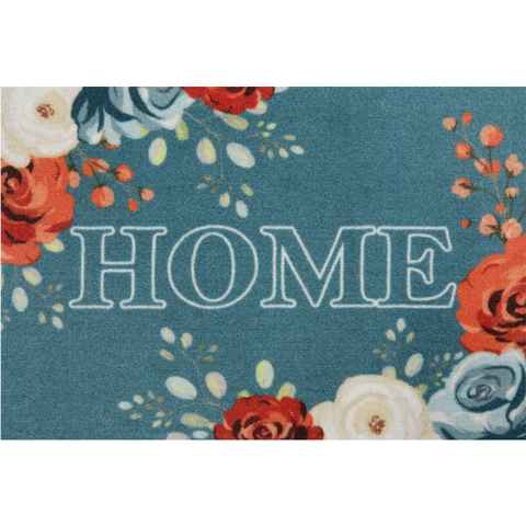 Fußmatte Flower Home, HANSE Home, rechteckig, Höhe: 7 mm, mit Spruch, Robust, Pflegeleicht, Rutschfest, waschbar, Blumen, Floral