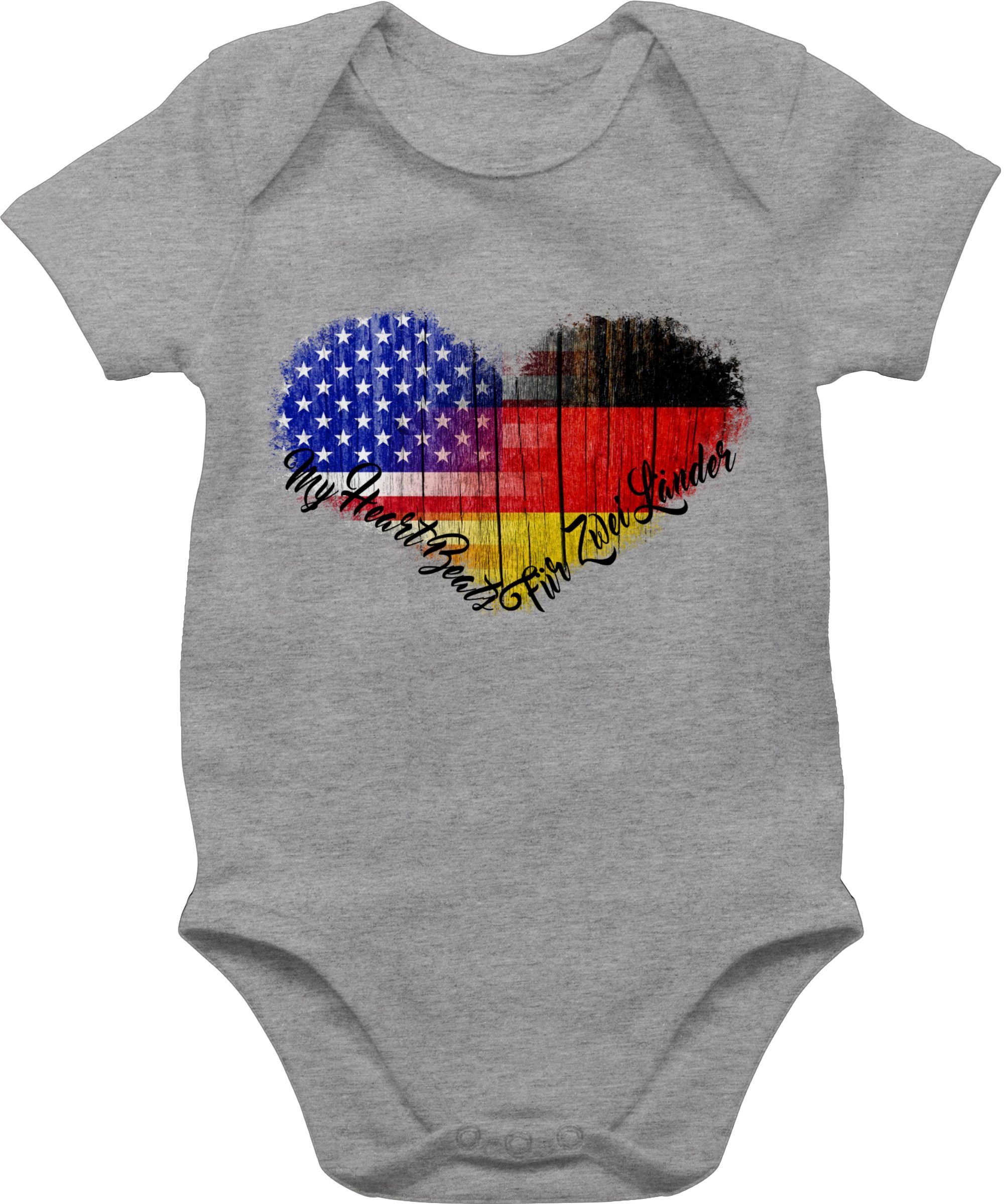 Shirtracer Shirtbody USA 2 meliert Flaggen Amerika Deutschland Grau Germandy