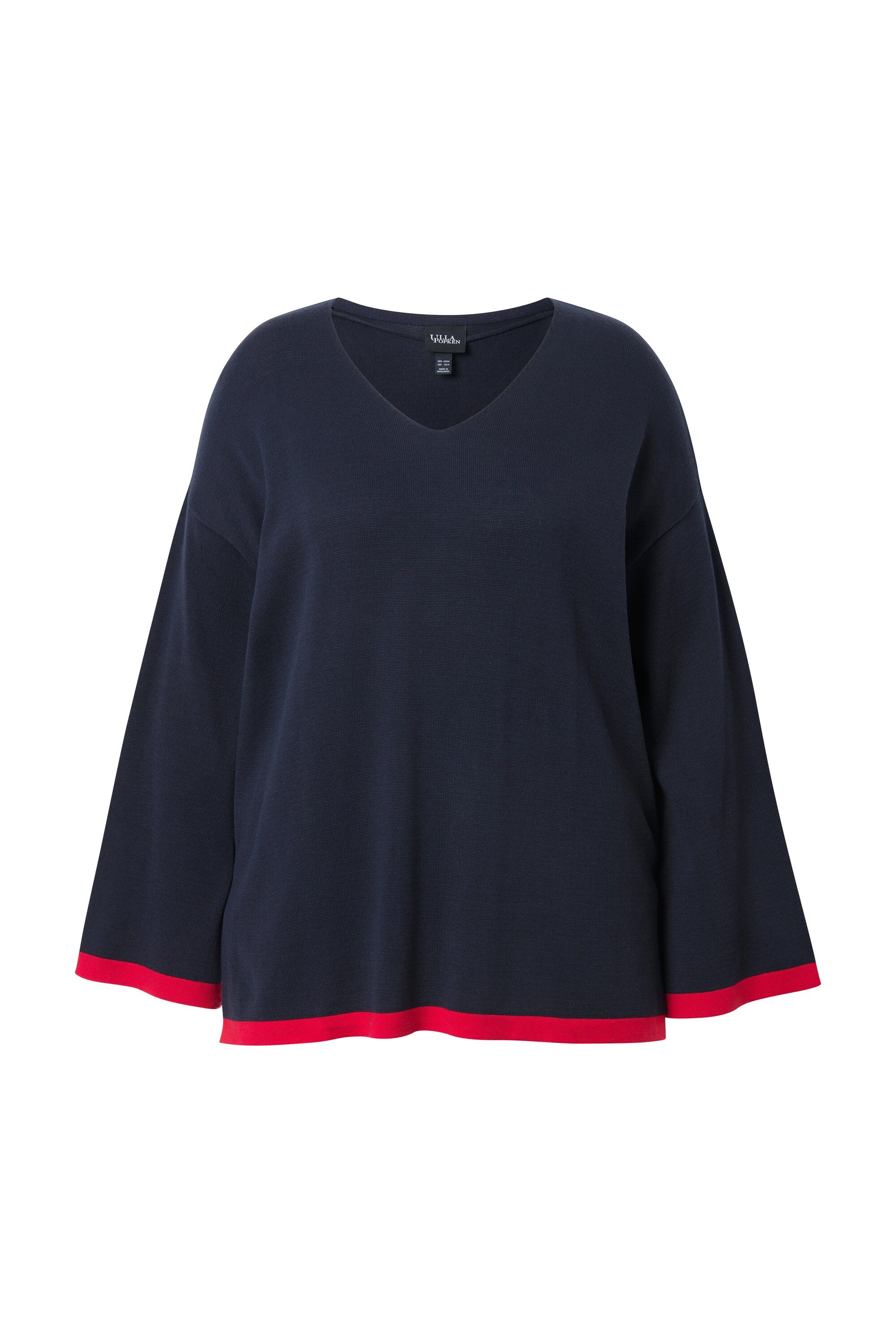 Ulla Popken Strickpullover Pullover farbige Bündchen günstig online kaufen