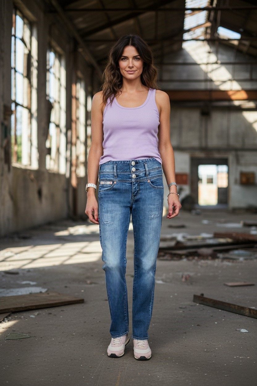 Herrlicher Bootcut-Jeans Herrlicher, Raya new Straight Boyfriend Jeans mit hohem Bund hoher Bund mit 3 Knöpfen