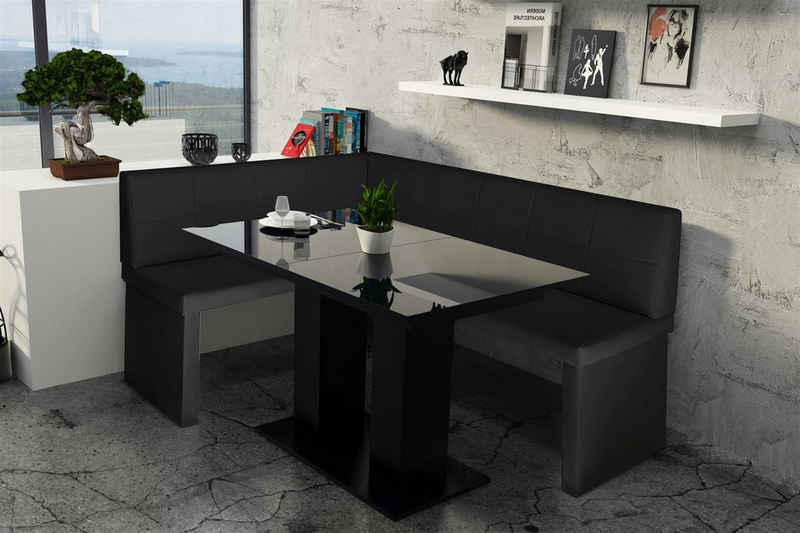 Fun Möbel Eckbankgruppe Eckbankgruppe „Robin“ in Kunstleder Größe 168x128cm mit Tisch „Dante schwarz“, ausziehbarer Tisch