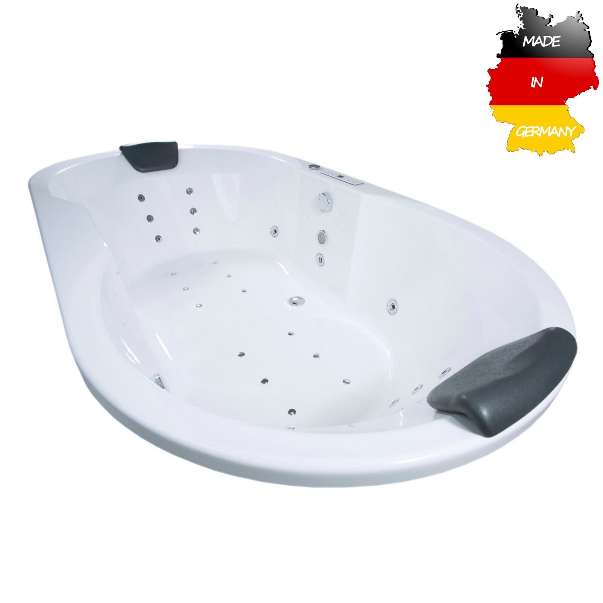 Basera® Whirlpool-Badewanne CLASSIC Indoor Podest-Whirlpool Badewanne Corvo 195 x 100 cm, (Komplett-Set), mit 29 Massagedüsen, LED, Touchpanel, Bluetooth und Radio