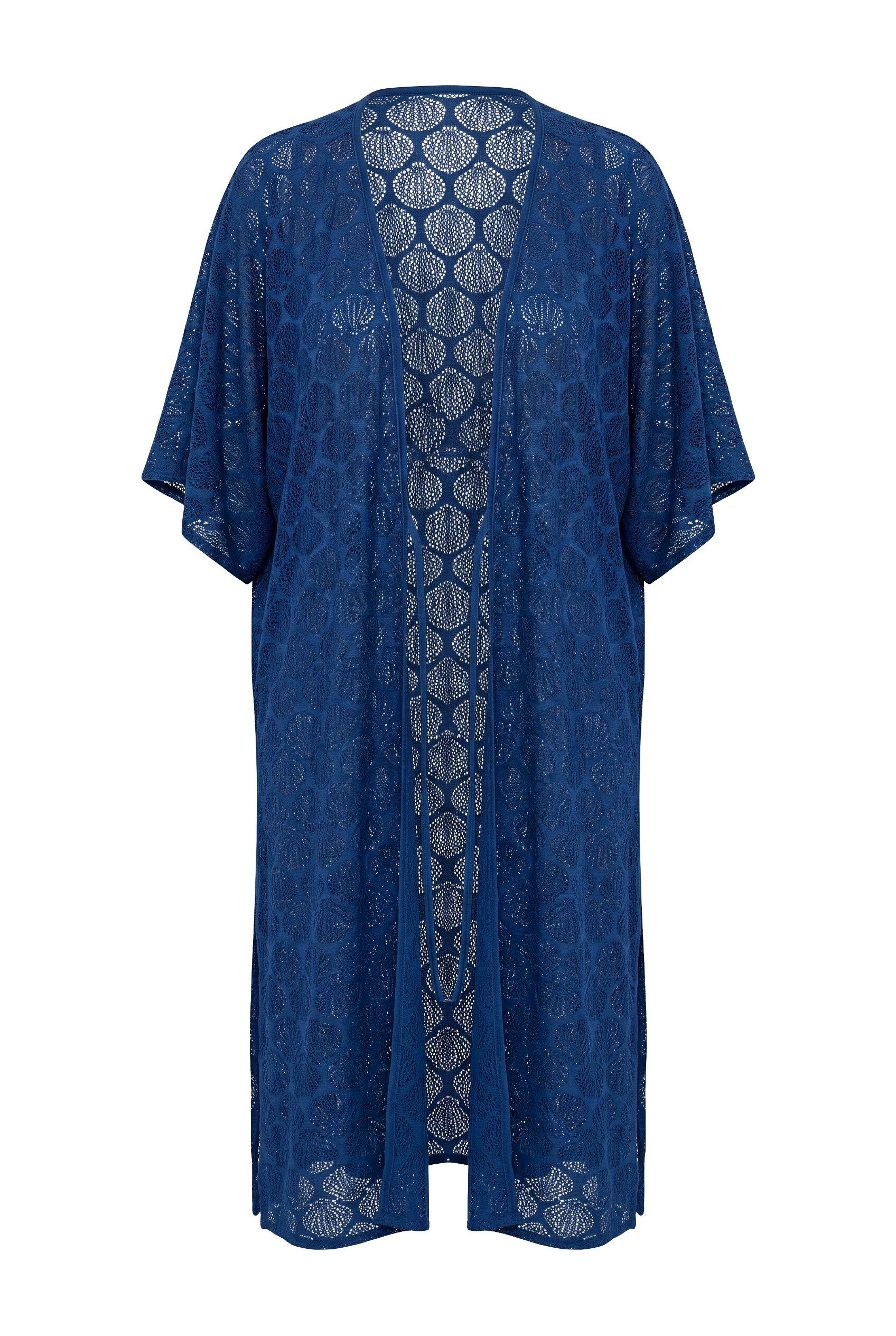 Ulla Popken Strandkleid Kaftan Muscheln V-Ausschnitt Satinband