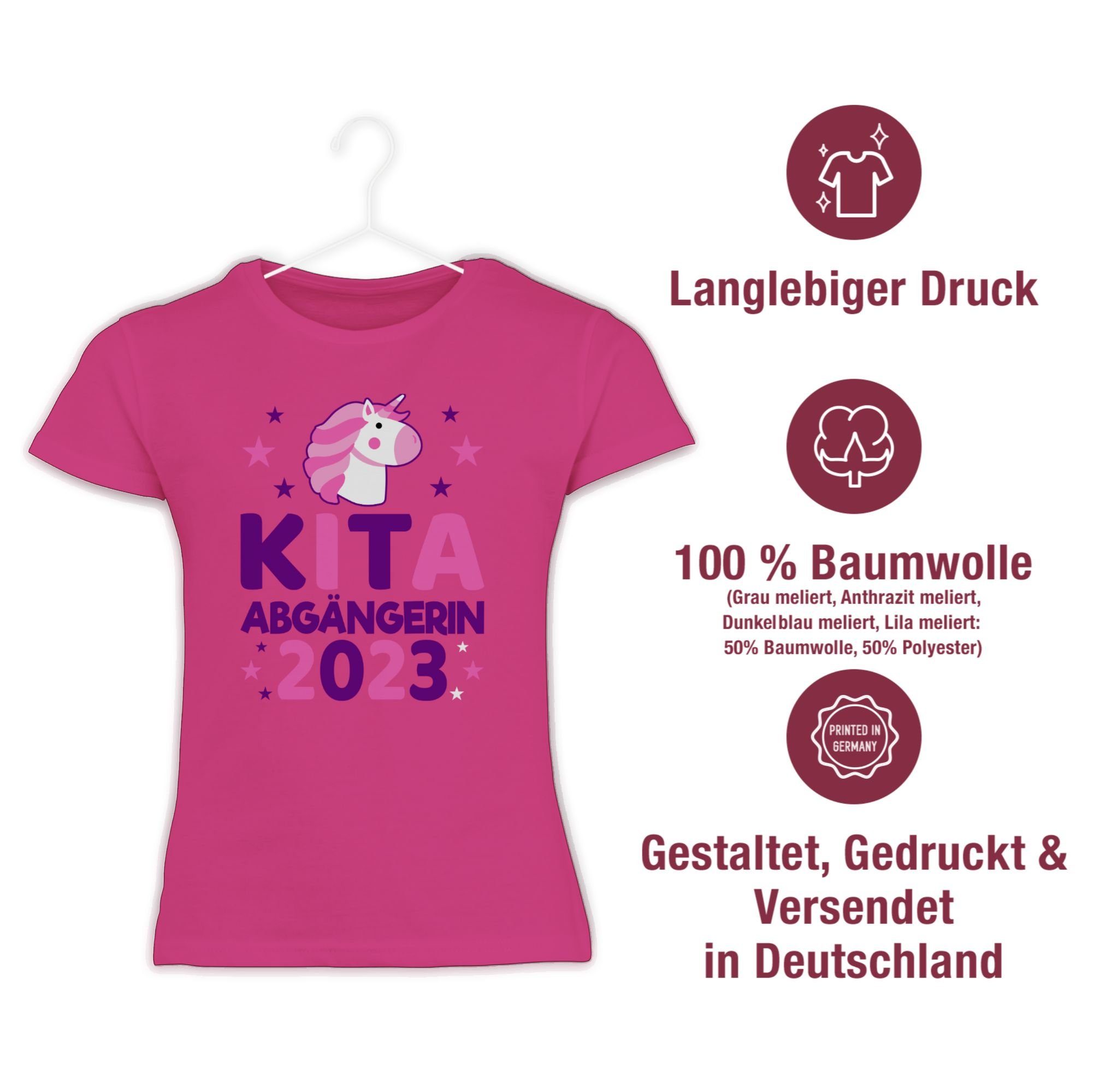 Abgängerin 1 Mädchen Shirtracer Kita rosa/lila Fuchsia Einhorn 2023 Sterne T-Shirt Einschulung