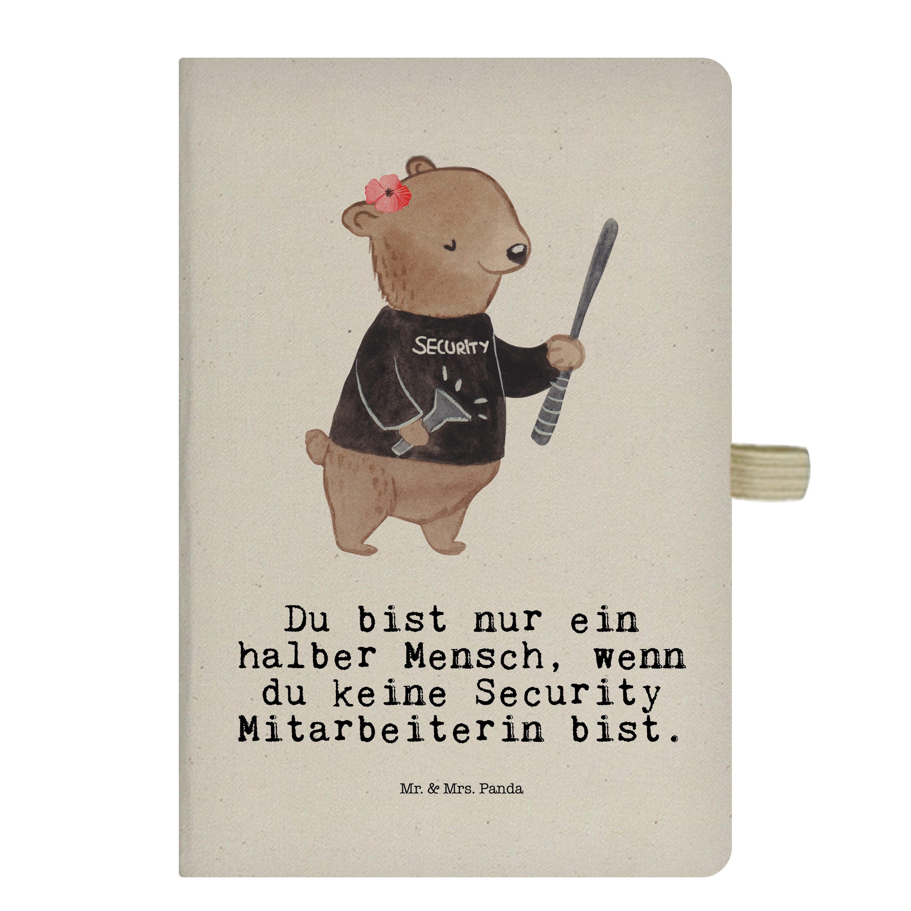 Mr. & Mrs. Panda Notizbuch Security Mitarbeiterin mit Herz - Transparent - Geschenk, Schreibbuch Mr. & Mrs. Panda