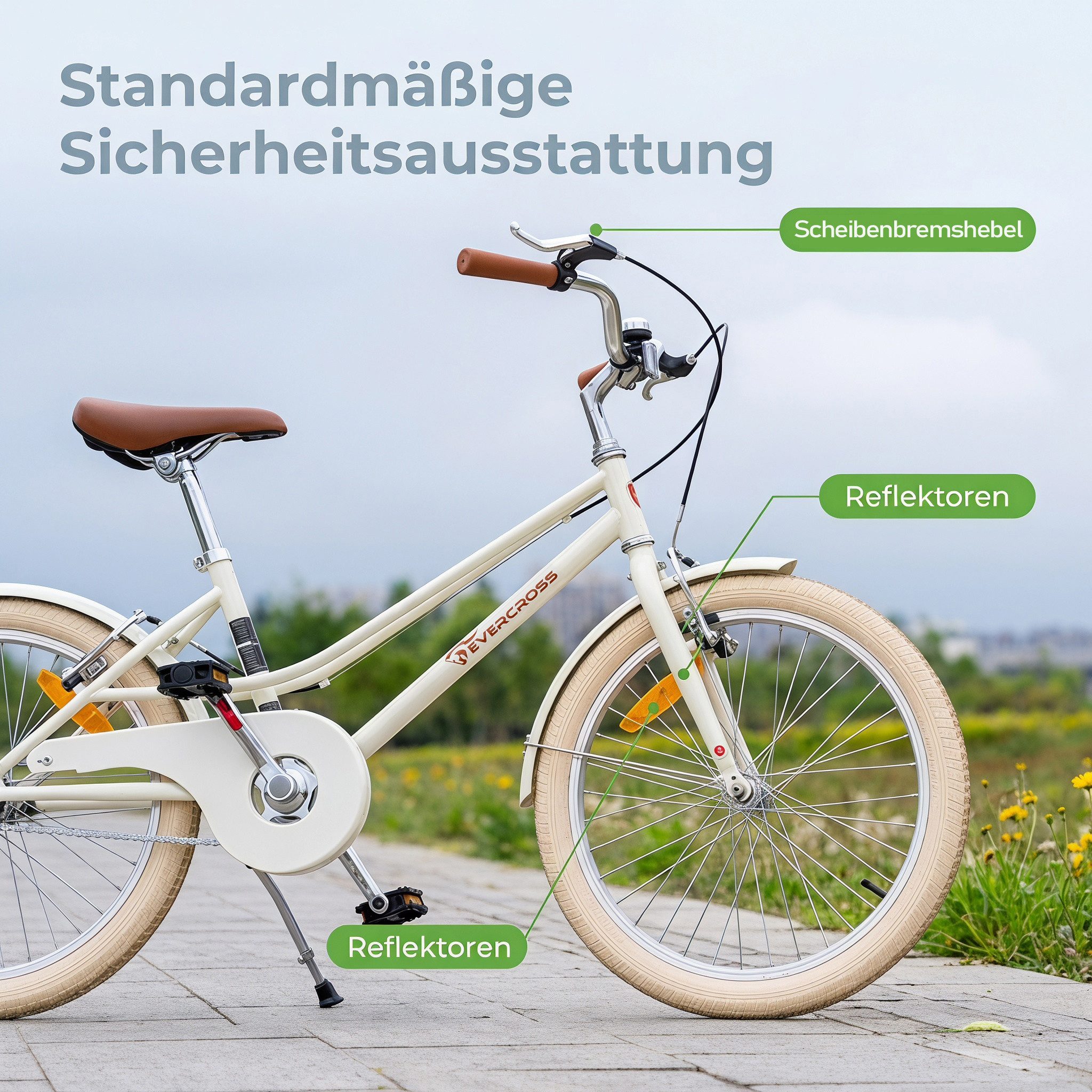 EVERCROSS TECH Kinderfahrrad EM2 20 Zoll Retro Cremeweiß für Kinder ab 6 Jahre, 1 Gang, Niedriger Einstieg, V-Bremsen, Sicher & Komfortabel für Alltag