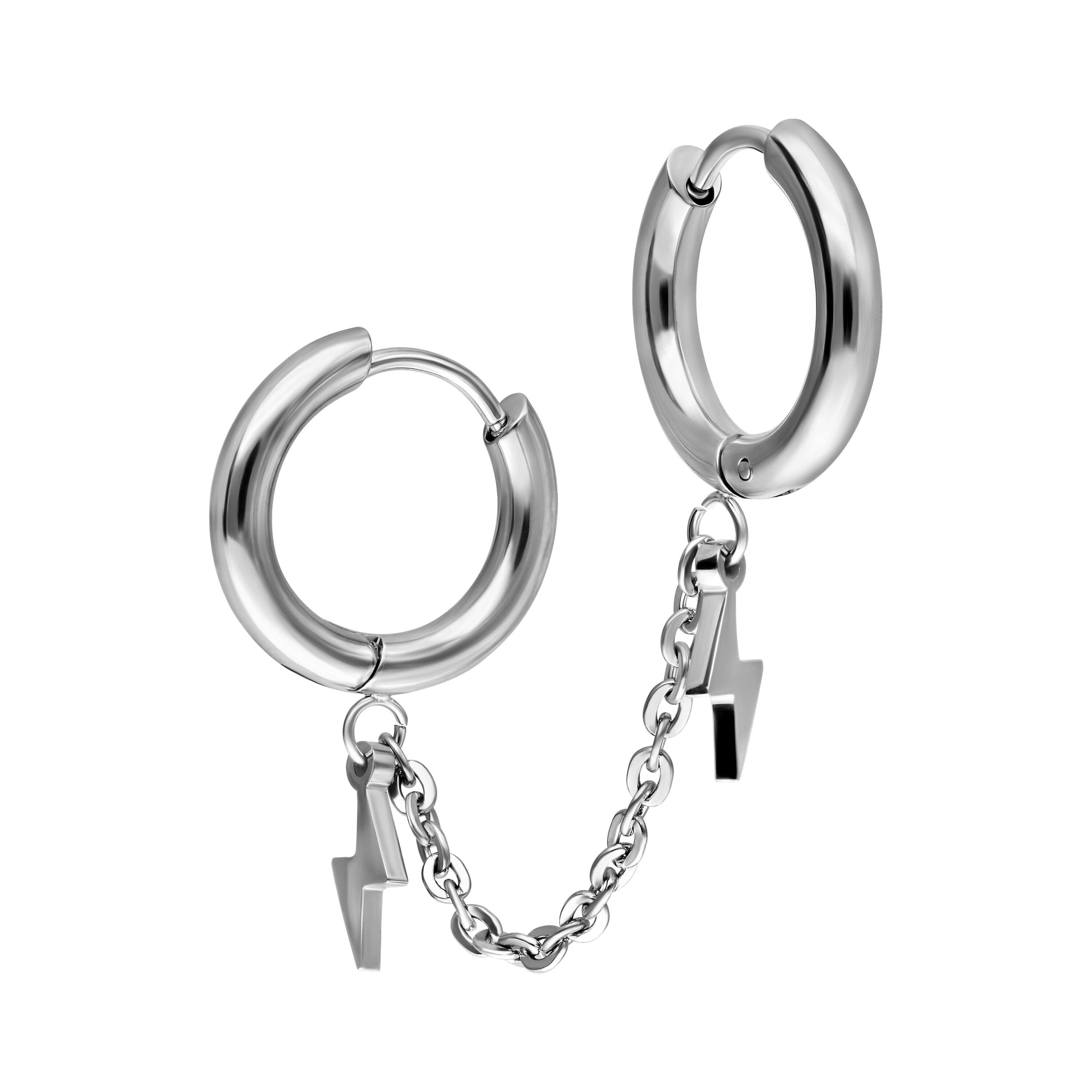 Wildcat Nasenpiercing Double Huggie Connected Flash Hoops für Ohr, 1 Stück, Chirurgenstahl 316L - wasserfest, hautverträglich, Silber