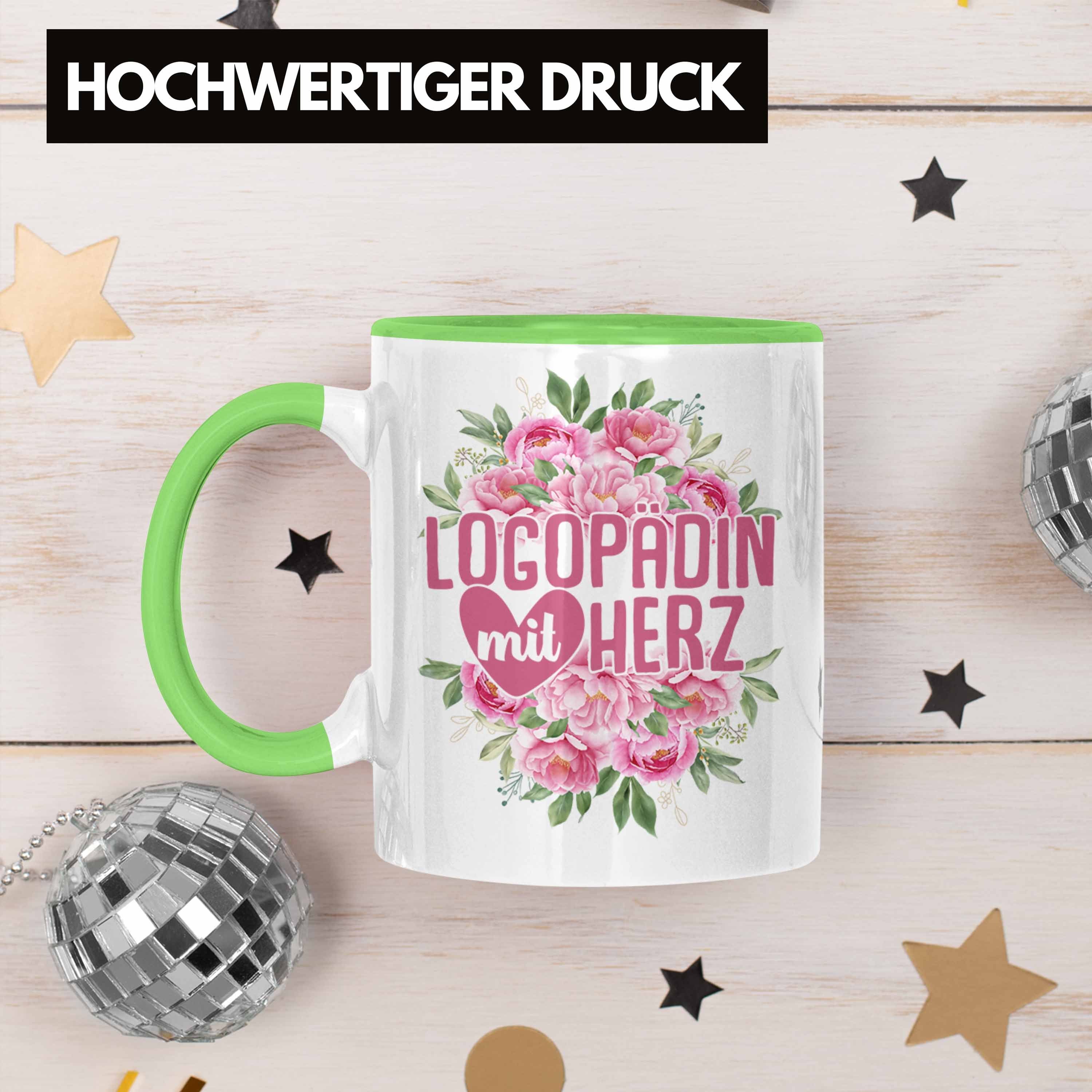 Mit Trendation - Grün Logopäde Logopädin Tasse Geschenk Trendation Herz Tasse Logopädie