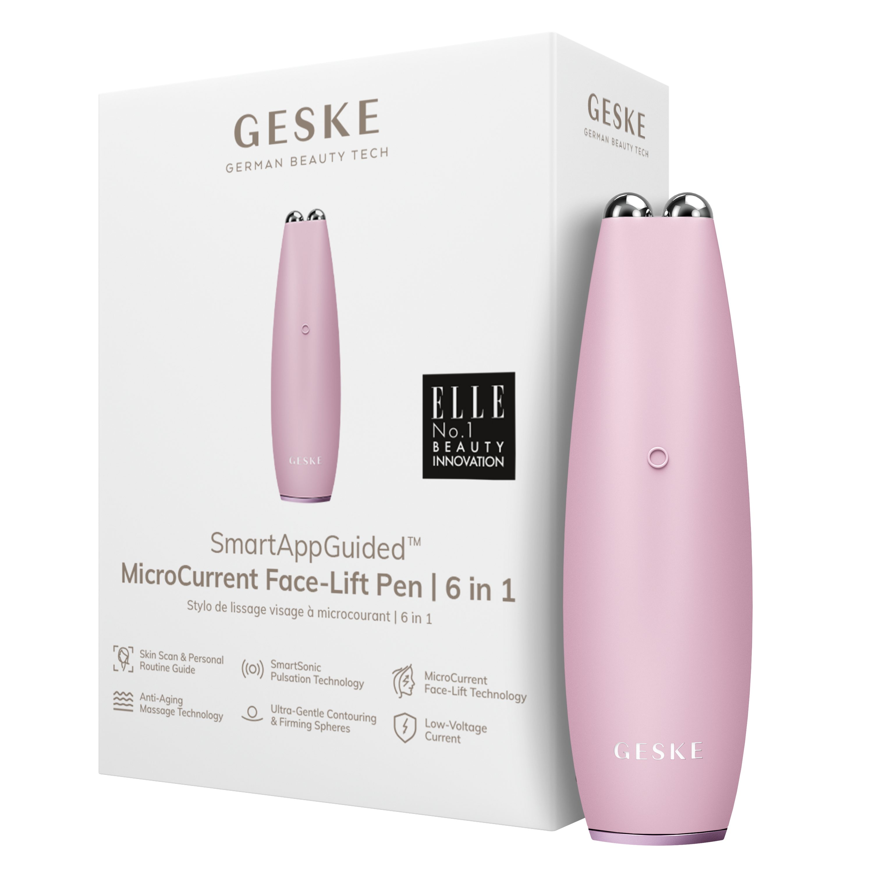GESKE German Beauty Tech Enhancer SmartAppGuided™ MicroCurrent Face-Lift Pen 6 in 1, Packung (Gerät & USB-Ladekabel), 2-tlg., Gerät inkl. kostenloser APP (SmartAppGuided Device), Mit der GESKE App erhältst Du deine personalisierte Hautpflegeroutine. Pink