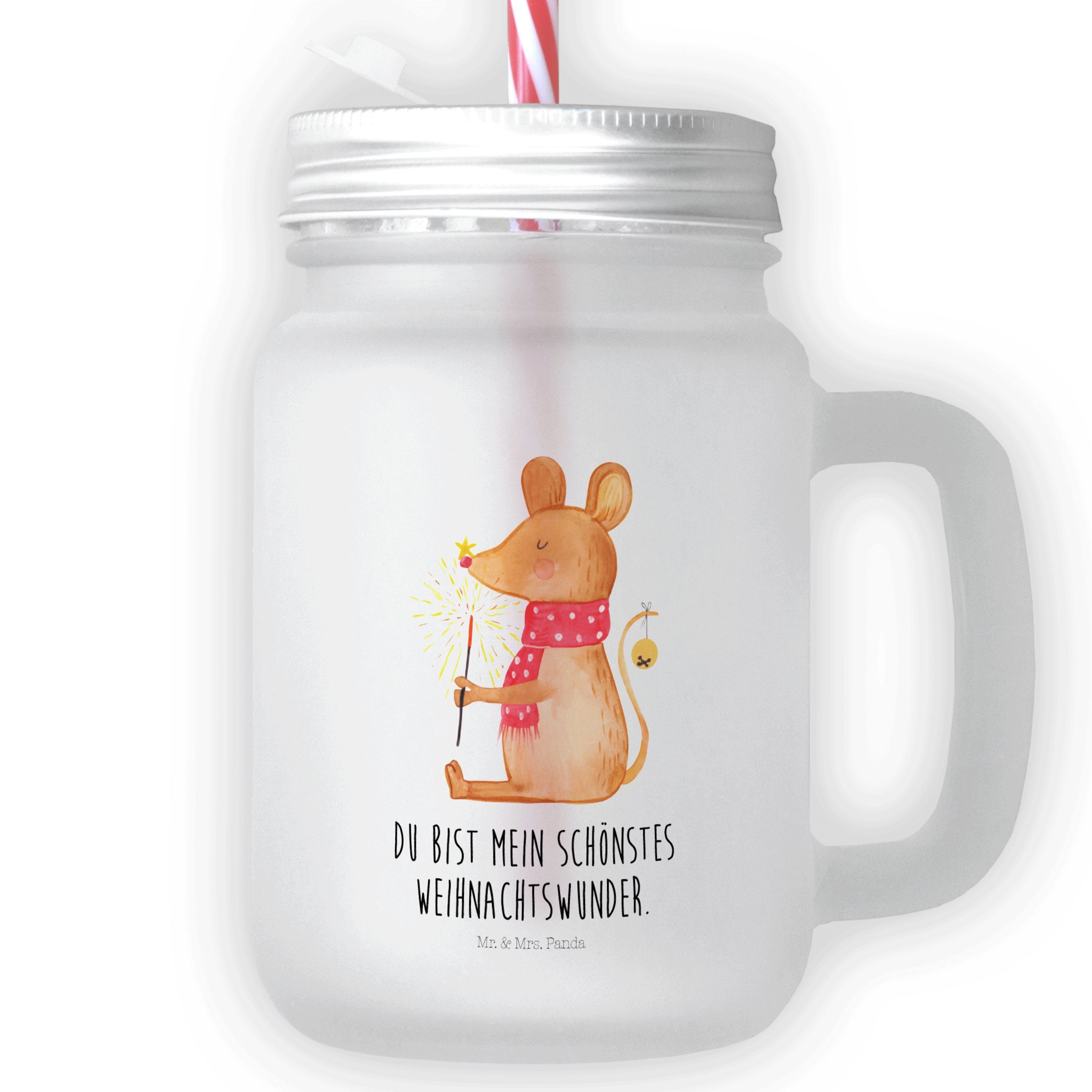 Mr. & Glas Geschenk, - Mrs. Glas Weihn, - Transparent Weihnachtsmaus Mäuschen, Premium Panda Einmachglas