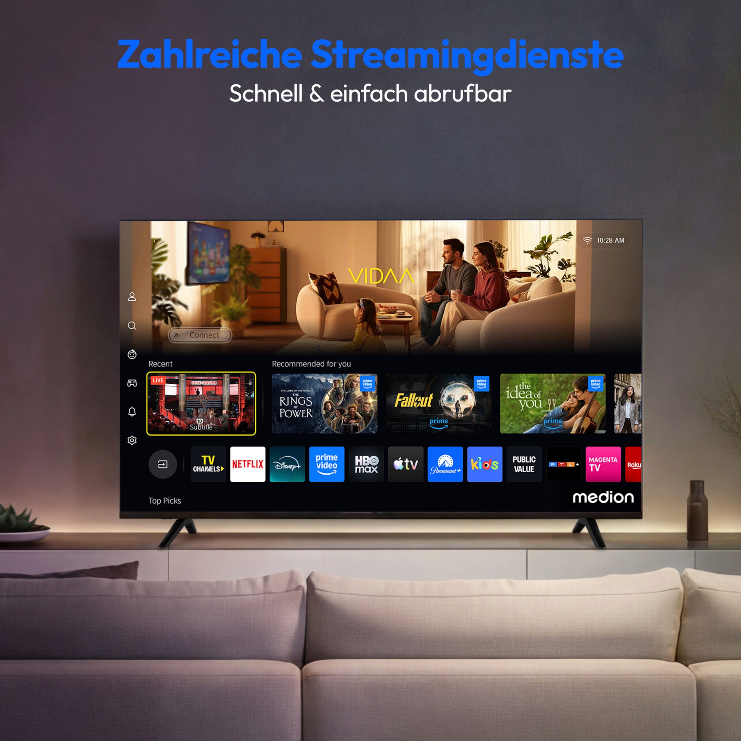 Medion® MD855201 LCD-LED Fernseher (138.8 cm/55 Zoll, 4K Ultra HD, Smart-TV, Netflix, HBO Max, Prime Video, Disney+, Magenta TV, AppleTV, WOW)