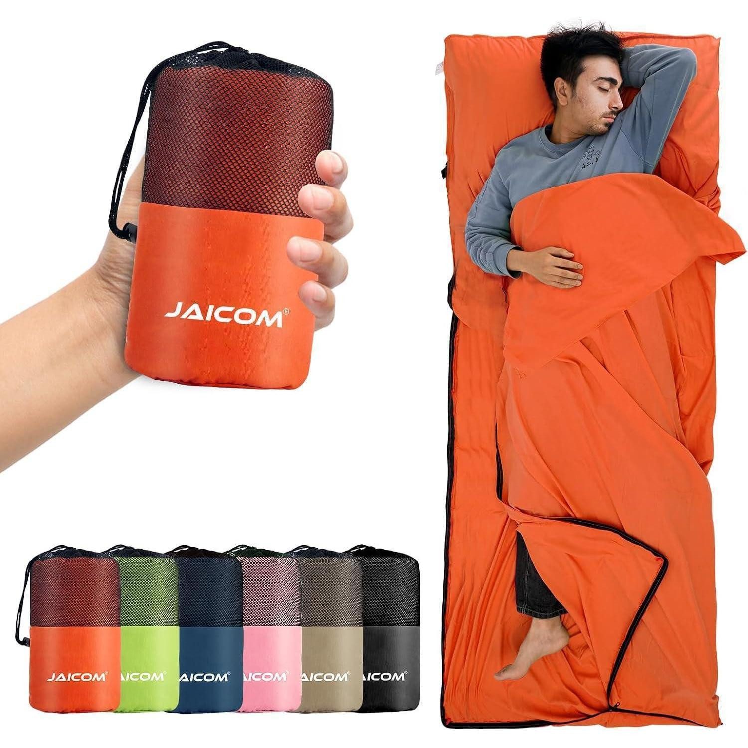 LuxusKollektion Schlafsackinlett Hüttenschlafsack Ultraleichter Seideschlafsack Reise 2in1 Orange