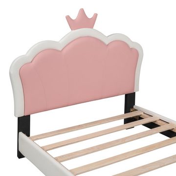Flieks Polsterbett, Kinderbett mit Kroneform Kopfteil Kunstleder 90x200cm