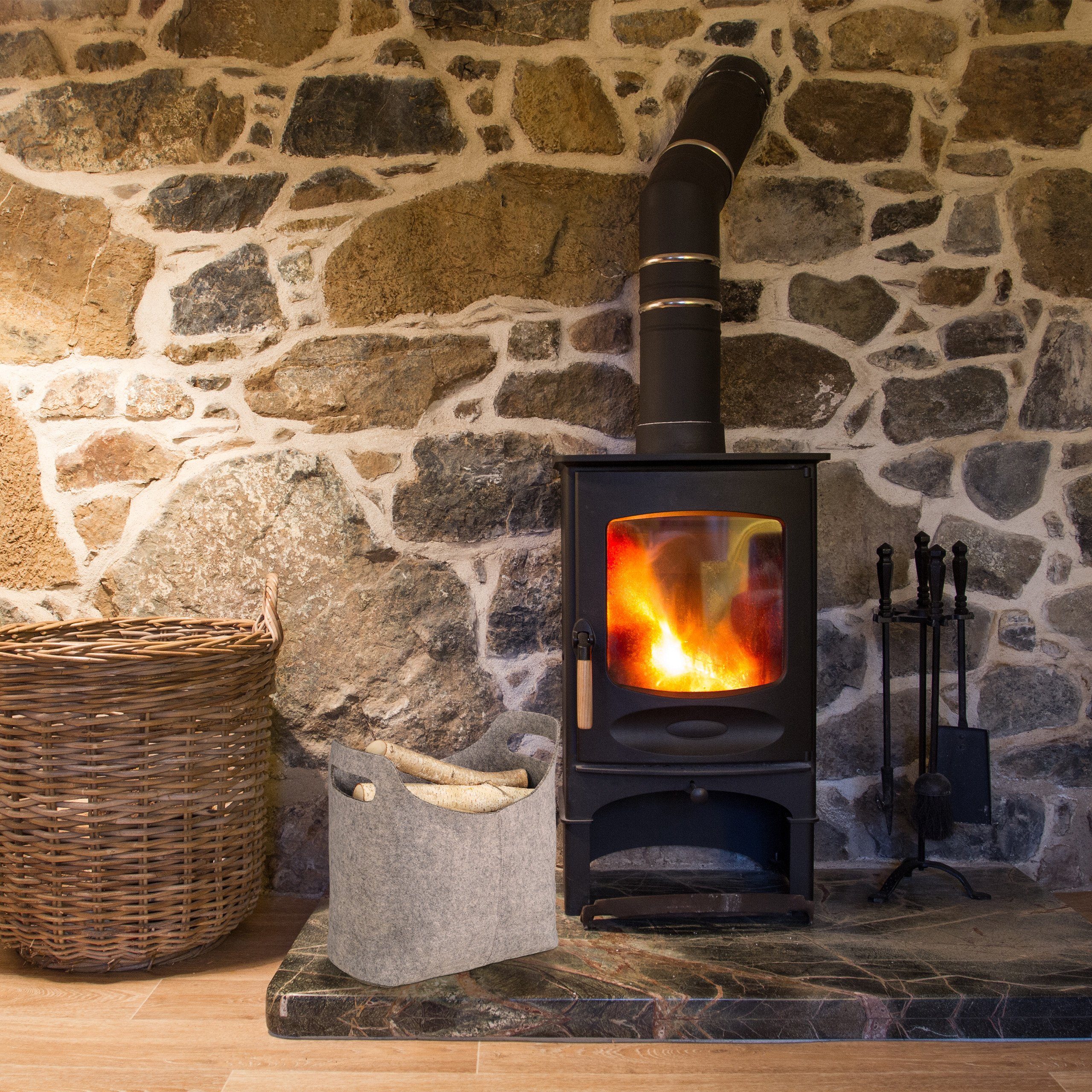 relaxdays Holztragetasche Kaminholztasche aus Filz, grau günstig online kaufen