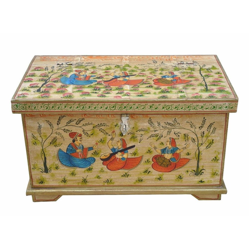 Luxury-Park-Direct Kommode Indien kleine Truhe Box antike Bemalung Blumenbank. Luxury-Park