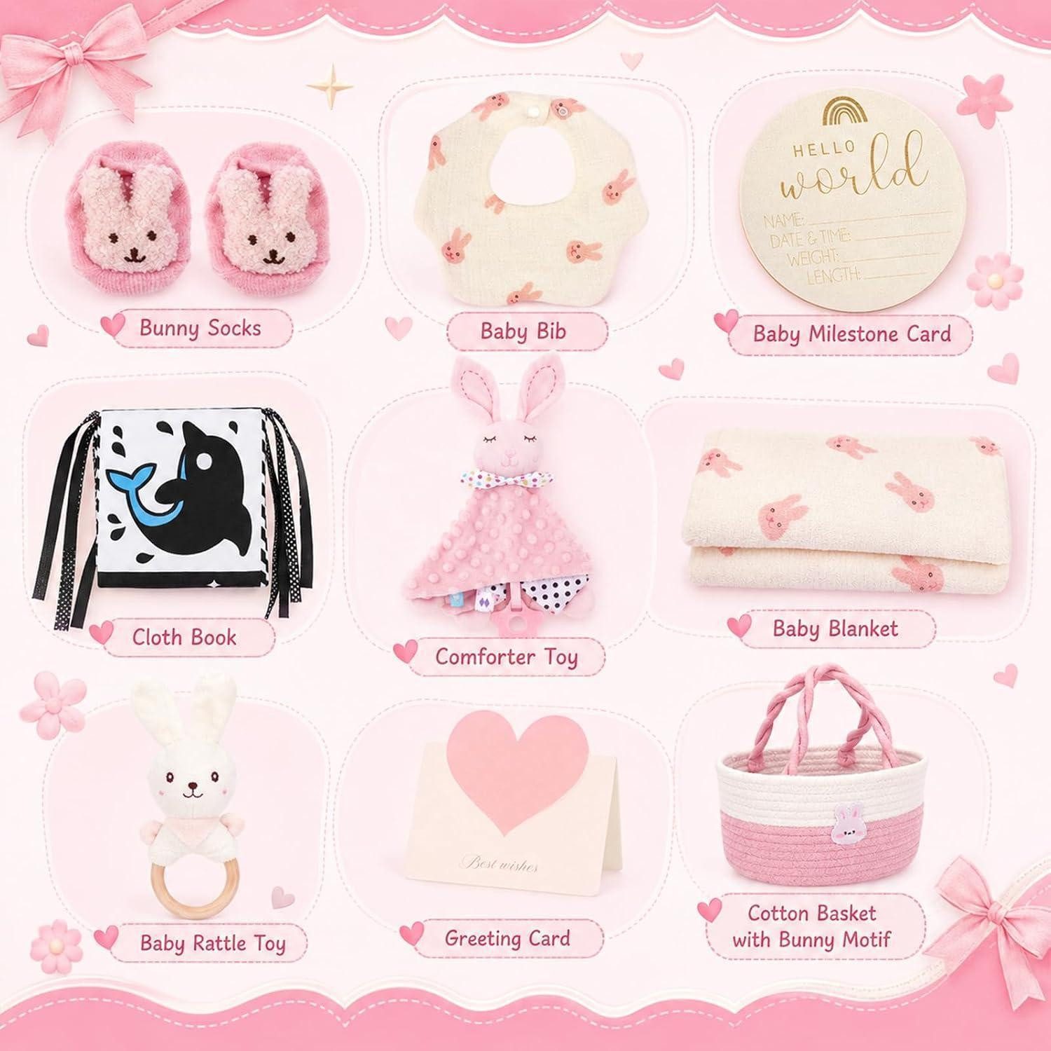 LuxusKollektion Geschenkbox Baby Geschenkset 9-teilig Hase Baumwollkorb – Bild 2 von 5