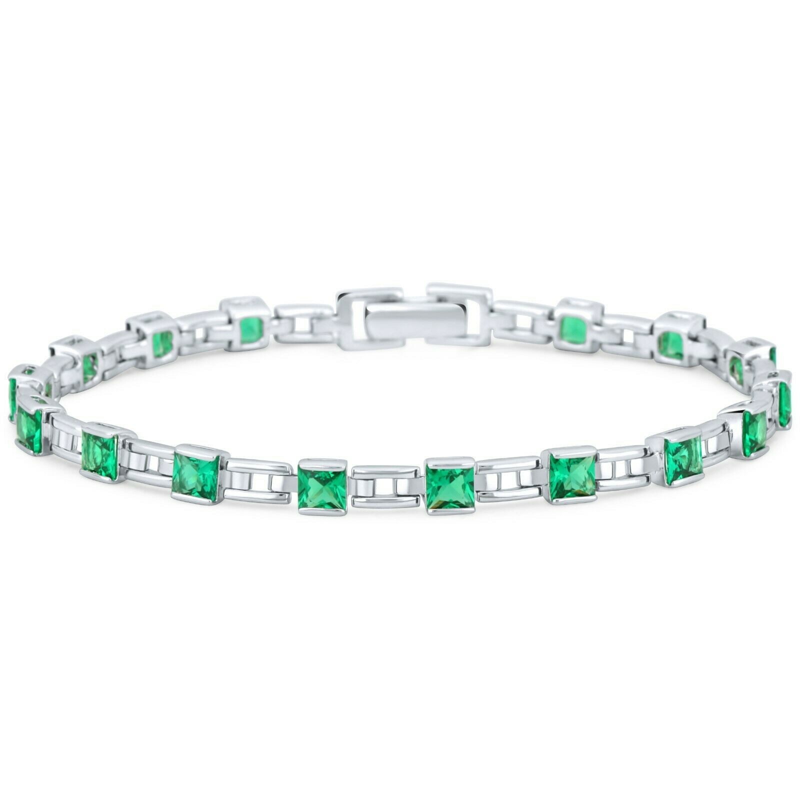 Tony Fein Tennisarmband Tennisarmband 4mm Eckig 925 Silber Zirkonia Stein Grün Massiv, für Damen