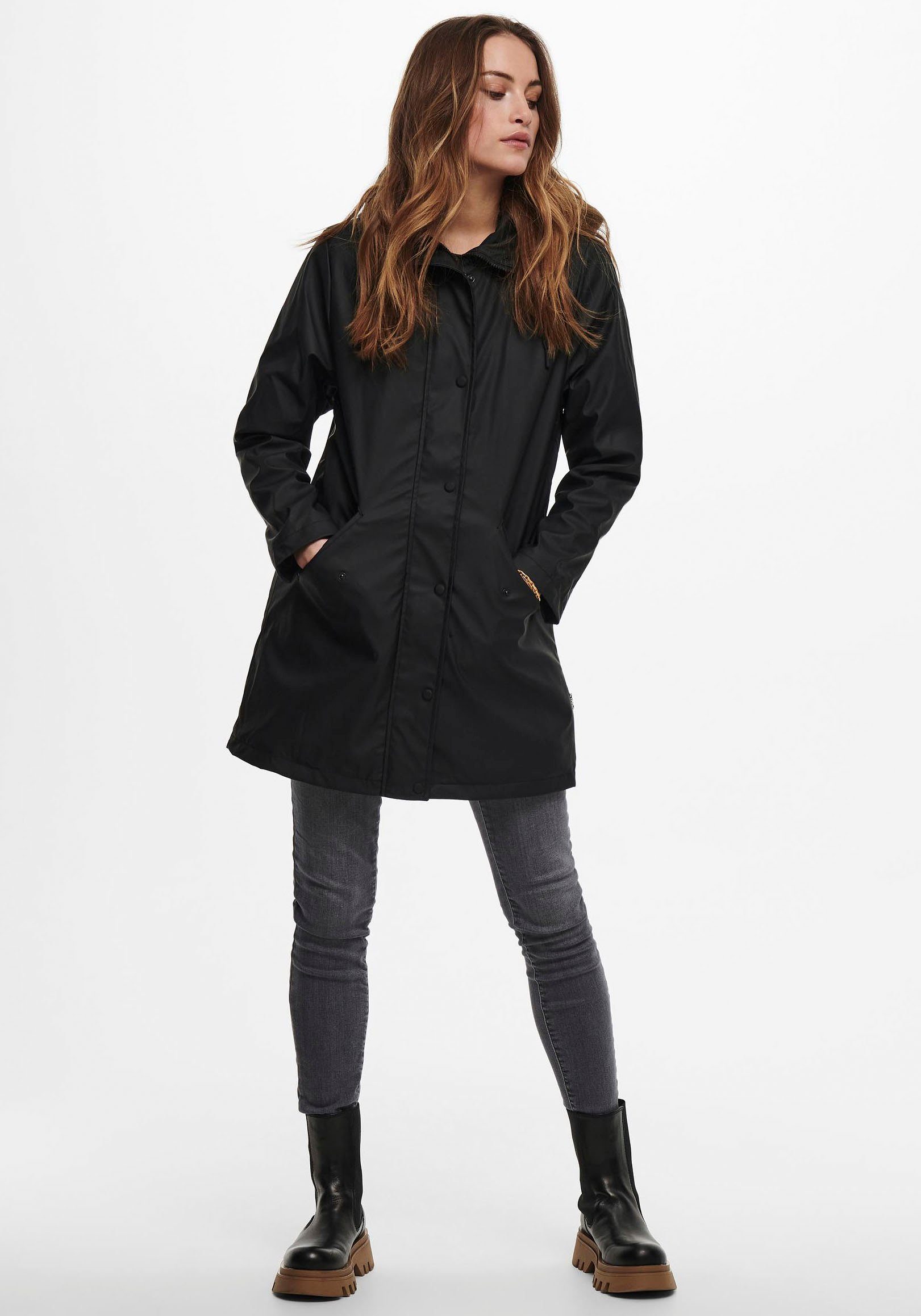 ONLY Funktionsmantel ONLSALLY RAINCOAT OTW NOOS mit Kapuze und Teddyplüschfutter