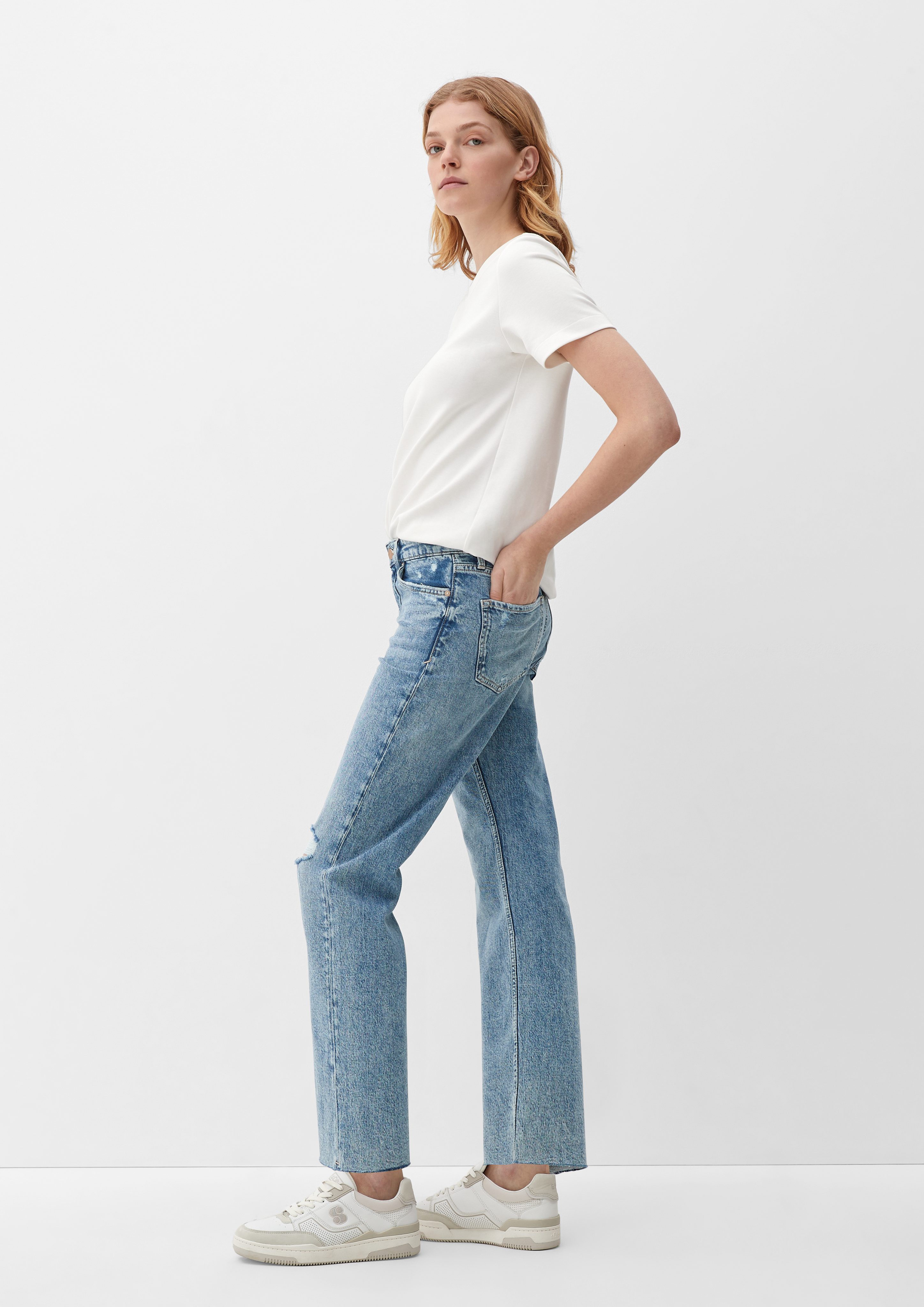 s.Oliver 7/8-Jeans Cropped-Jeans Destroyes Straight Rise Mid Regular Karolin Leg / Waschung, Fit / 