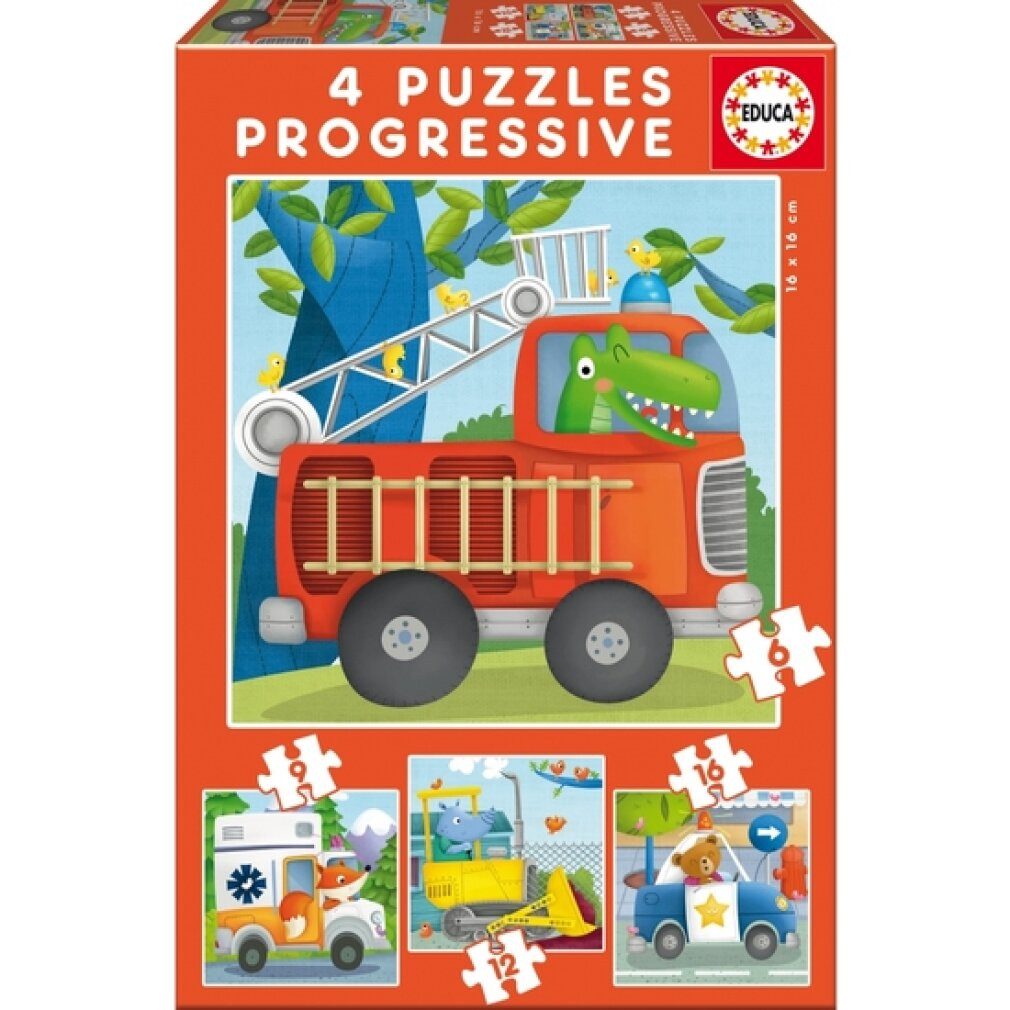 Educa Puzzle 17144, Fahrzeuge, 4-in-1 Puzzleset für Kinder ab 3 Jahren, Puzzleteile