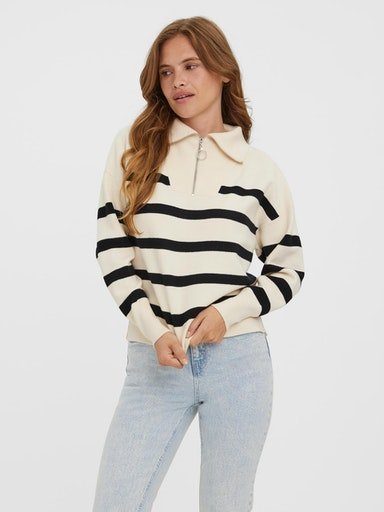 Vero Moda Troyer VMSABA STRIPE LS HIGHNECK BLOUSE GA NOOS birch with stripes