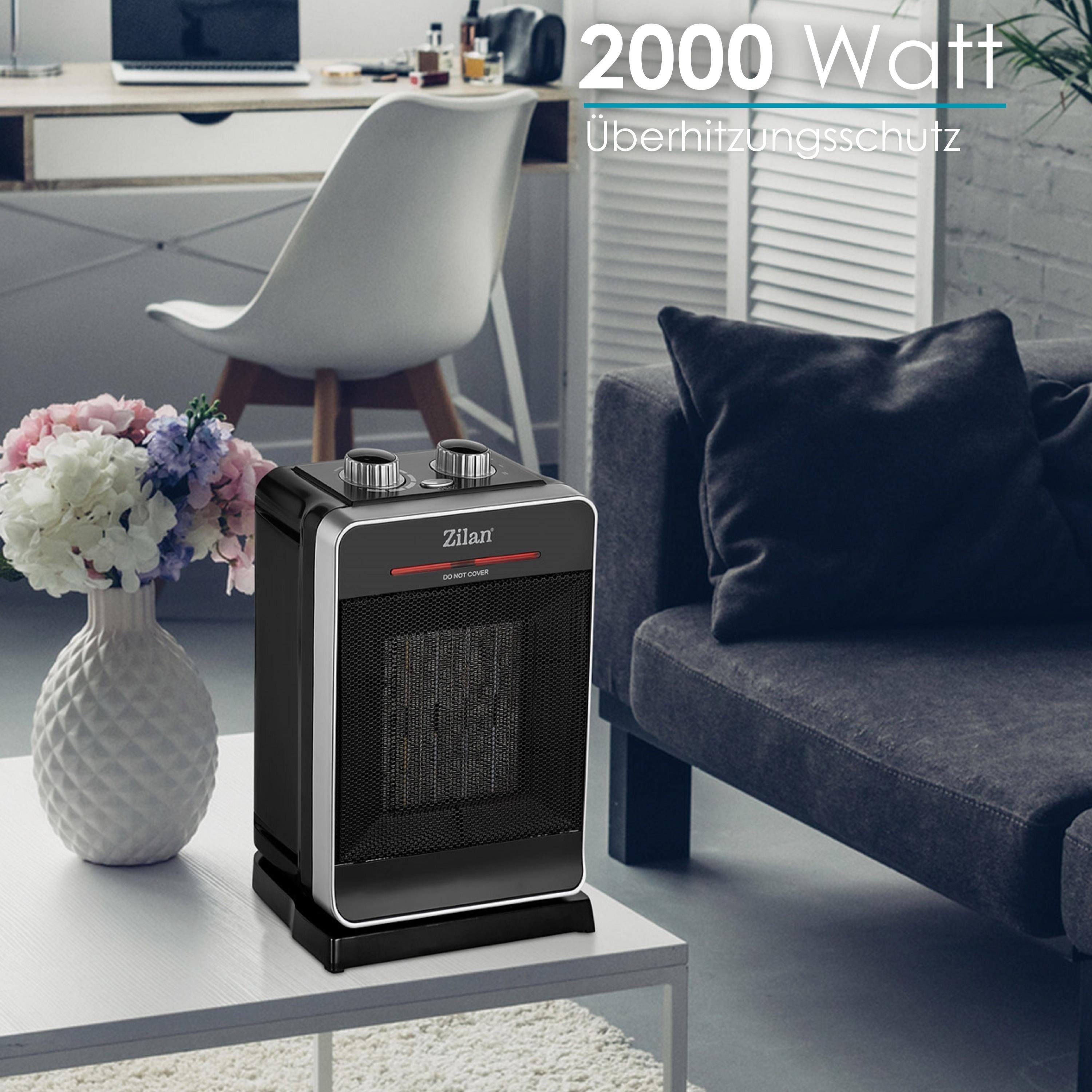 Zilan Keramikheizlüfter ZLN-3215, 2000 W, Oszillierend,Keramik Heizelement,3 Stufen,2 Leistungsstufen,Thermostat