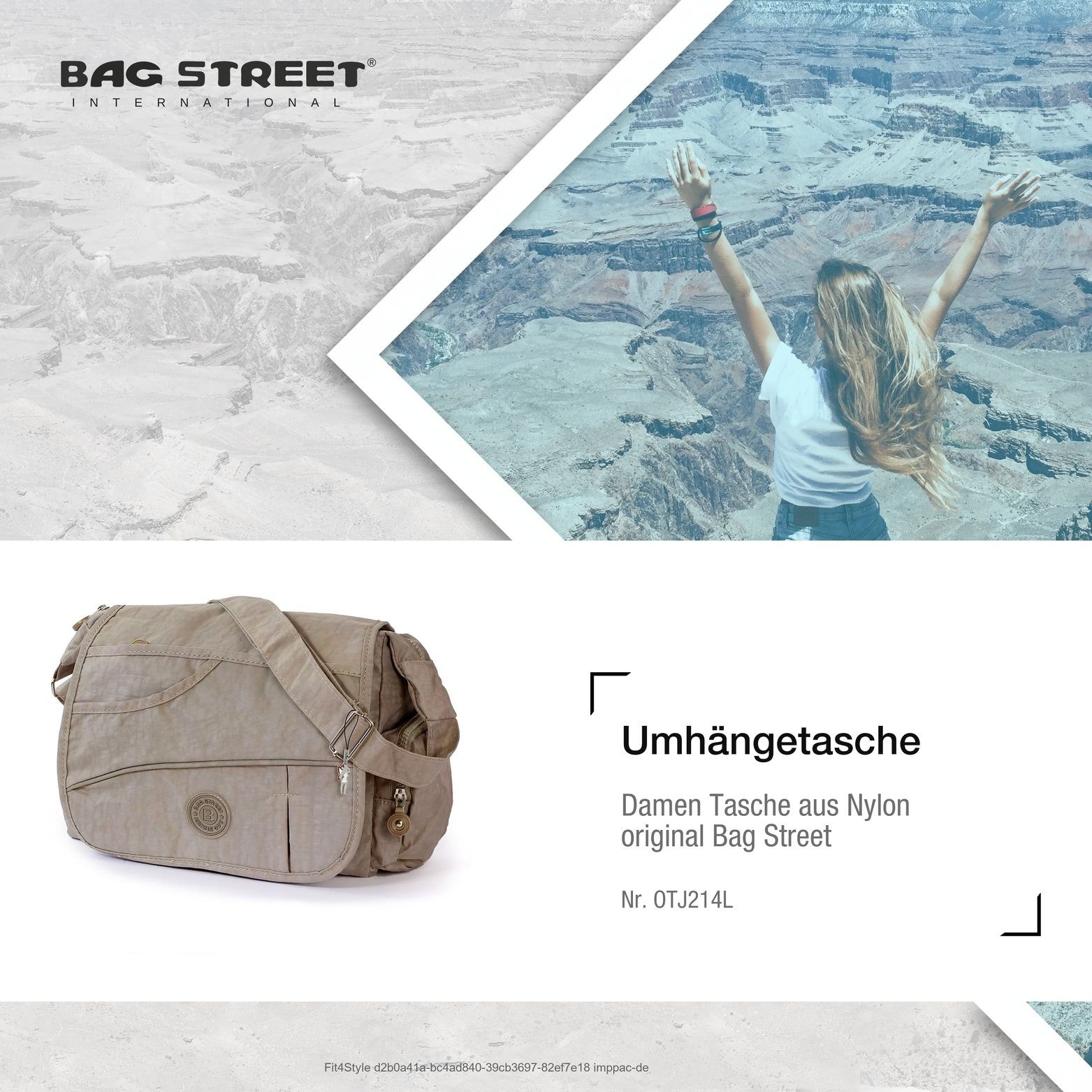BAG STREET Umhängetasche Bag Nylon Tasche stone (Umhängetasche, Umhängetasche), Textilnylon Tasche strapazierfähiges Damen, Street Damenhandtasche (grau) Jugend