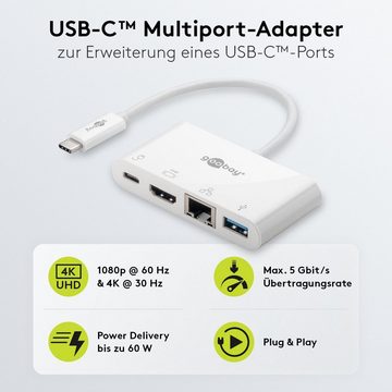 Goobay USB-Verteiler USB-C Multiport Adapter (5 Gbit/s Übertragungsrate, 4K @ 30 Hz), Anschlüsse 1x USB-C / 1x HDMI / 1x Ethernet / 1x USB 3.0