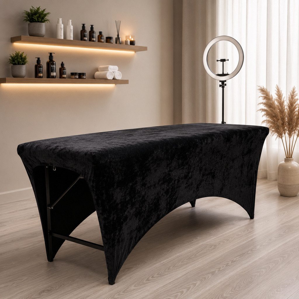 STM Company Massageliege Verlängerter Liegenbezug aus Velours für Kosmetikliege & Massageliege (Elastischer Spannbezug mit Fußaussparung), 180x60 cm/ 190x70 cm