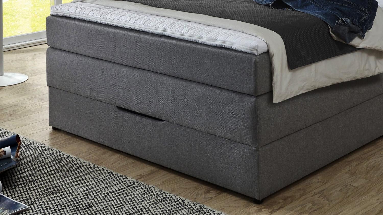 Sun Garden Boxspringbett Boxspringbett Florida Stoff graphit BettkastenTopper 140x200 cm