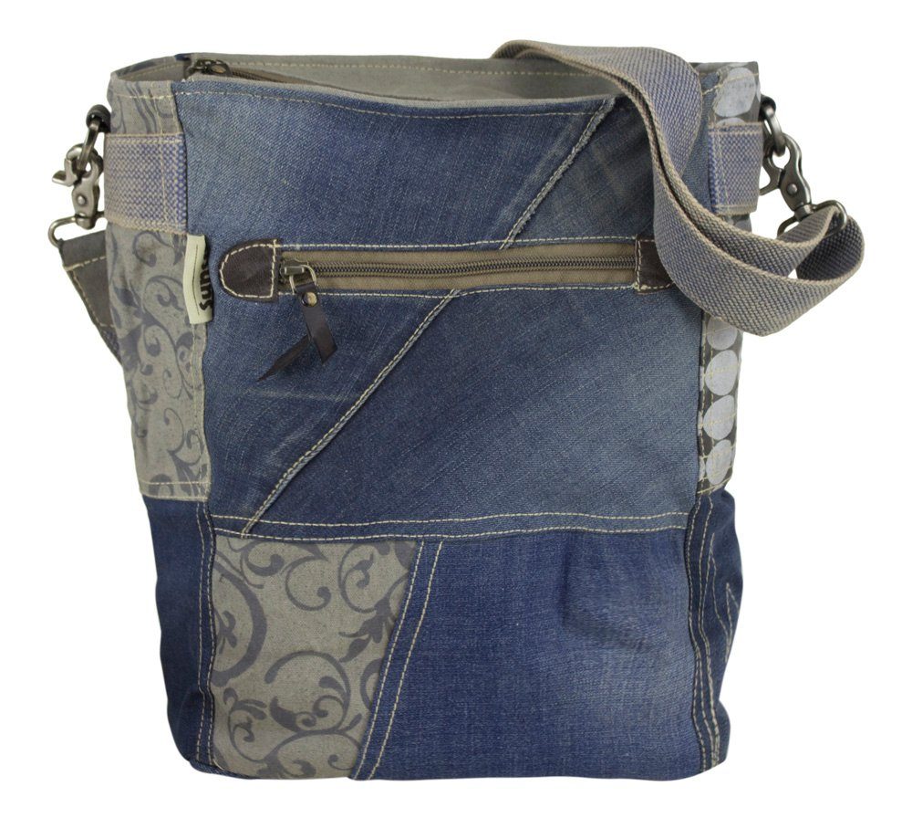 52225, Aus große aus Stern. Sunsa recycelten Tasche. mit Damen Jeans Jeans Bag Denim Umhängetasche Umhängetasche recycelte Crossbody