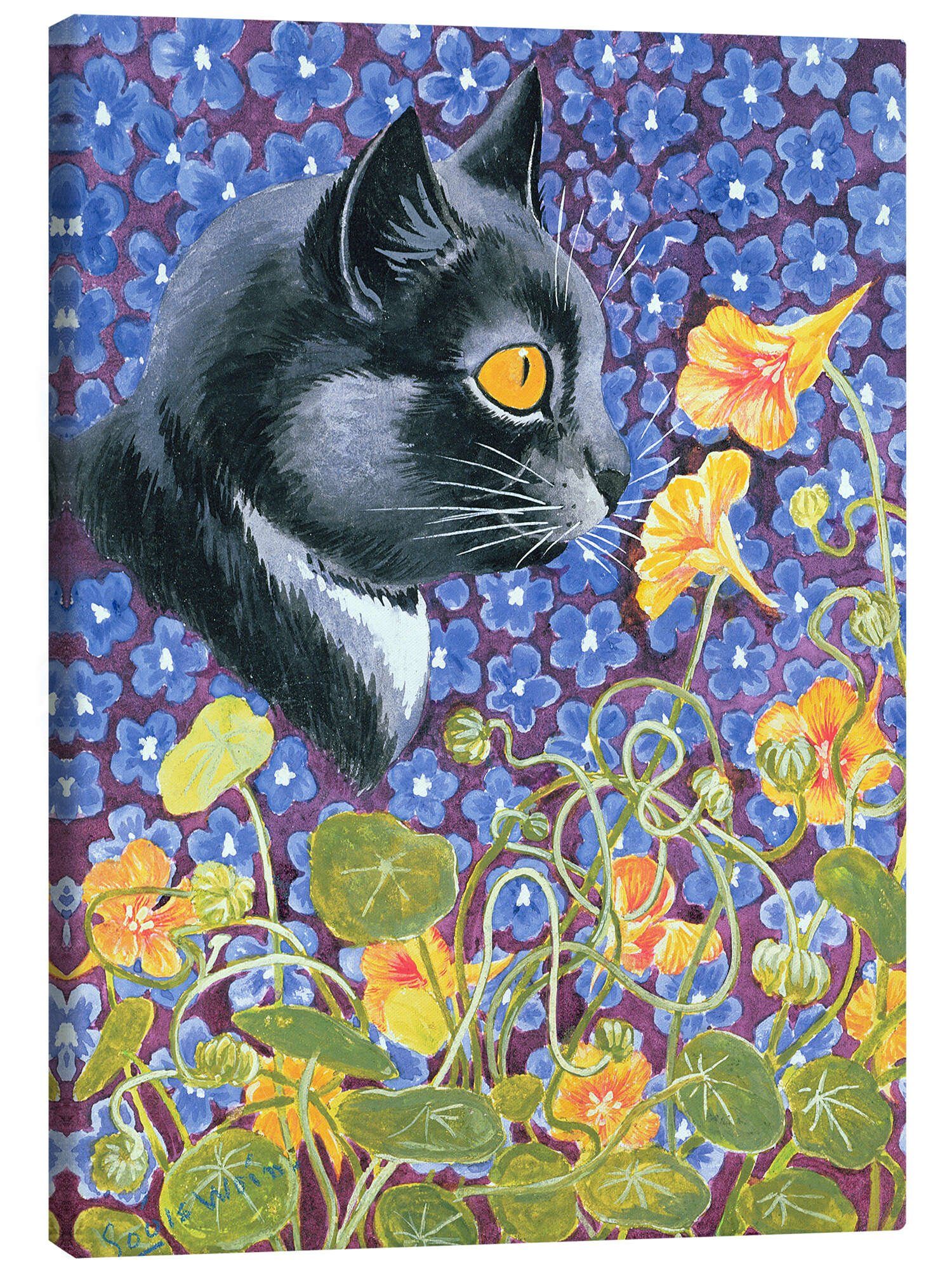 Posterlounge Poster Louis Wain, Eine Katze im Blumenmeer, Illustration