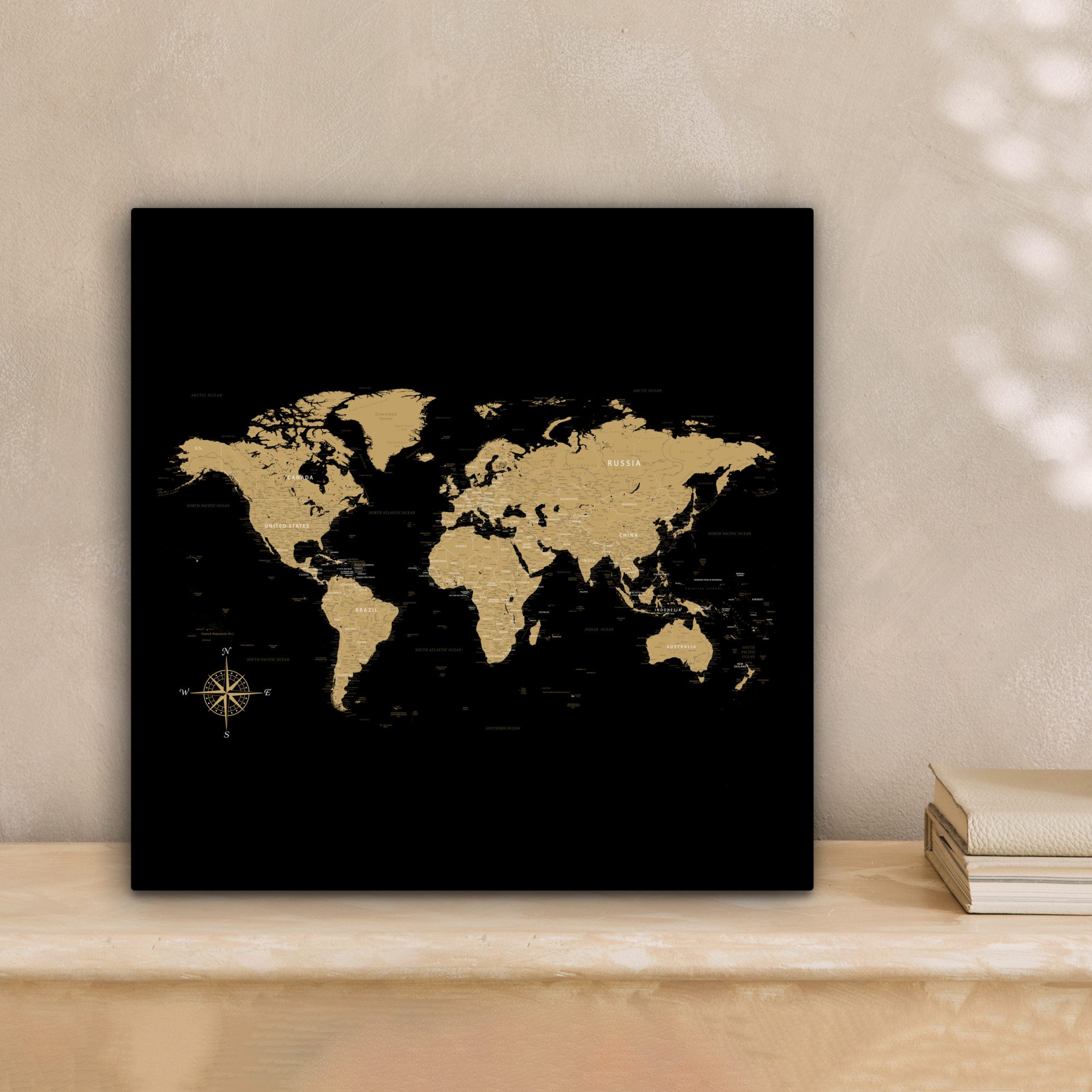 OneMillionCanvasses® Leinwandbild Weltkarte - Beige - Schwarz, Fotodruck (1 günstig online kaufen