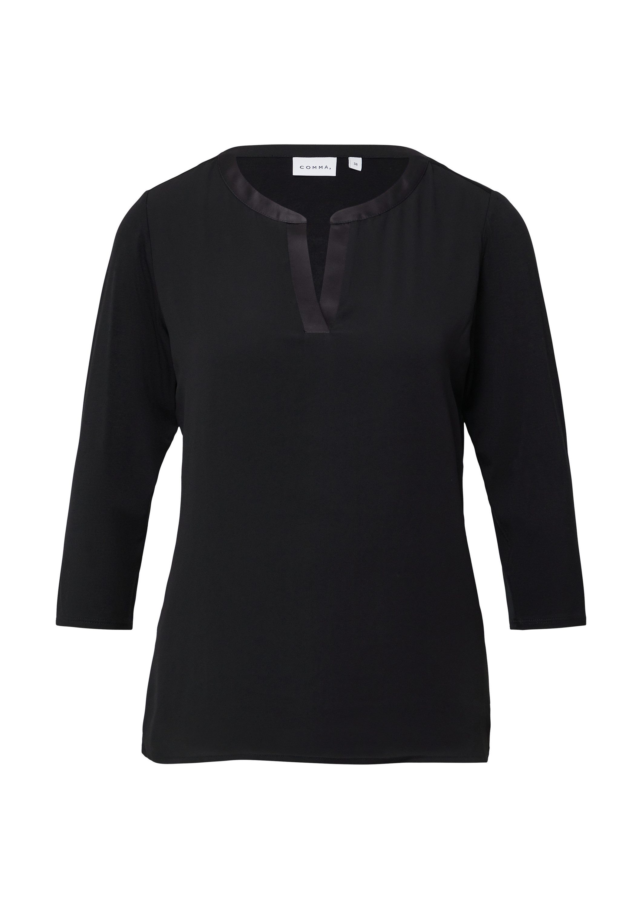 comma 3/4-Arm-Shirt T-Shirt Blusenshirt im Fabricmix mit Satin-Blende günstig online kaufen