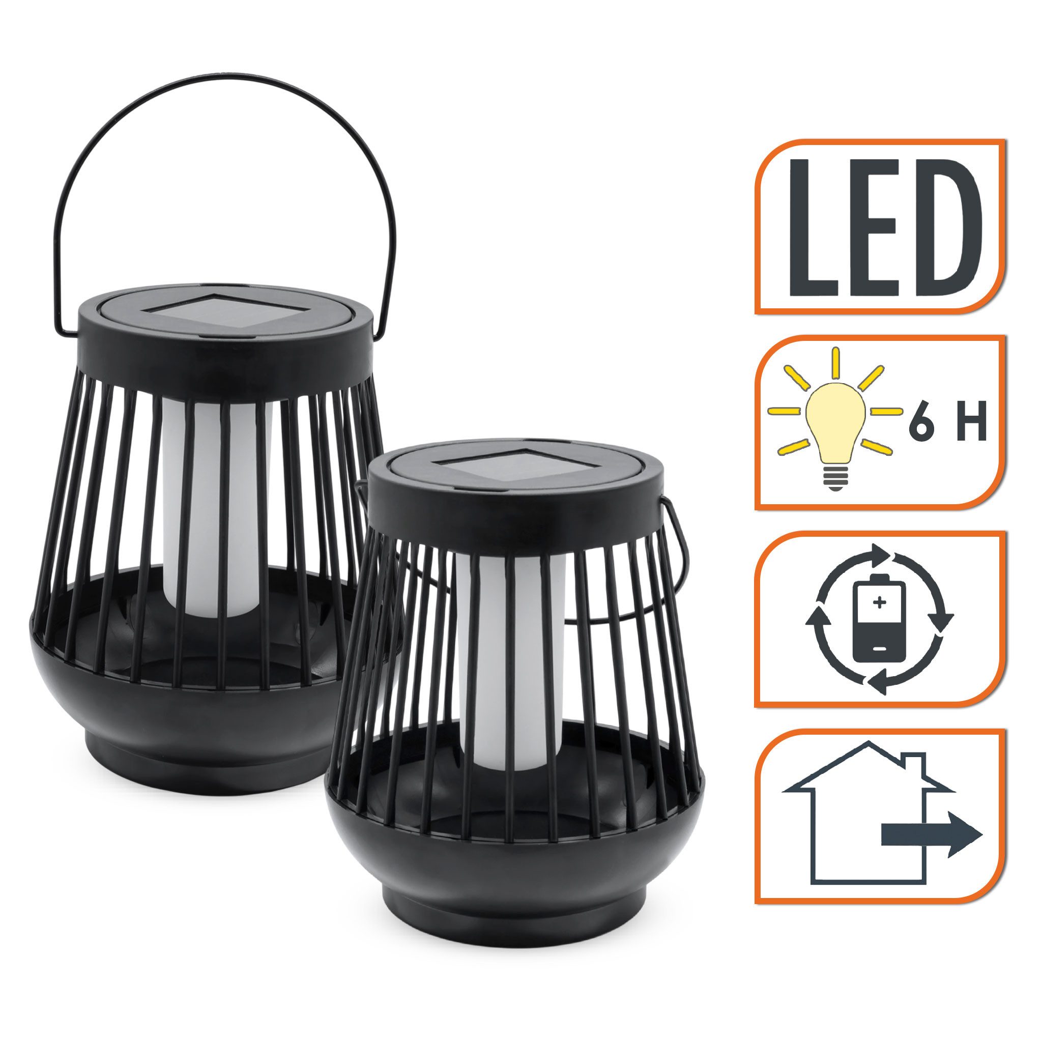 Spetebo LED Laterne Solar Laterne schwarz mit Flammeneffekt, Dämmerungssensor, LED fest integriert, orange, 2er Set, LED Deko Lampe für Außen zum Hängen oder St – Bild 4 von 5